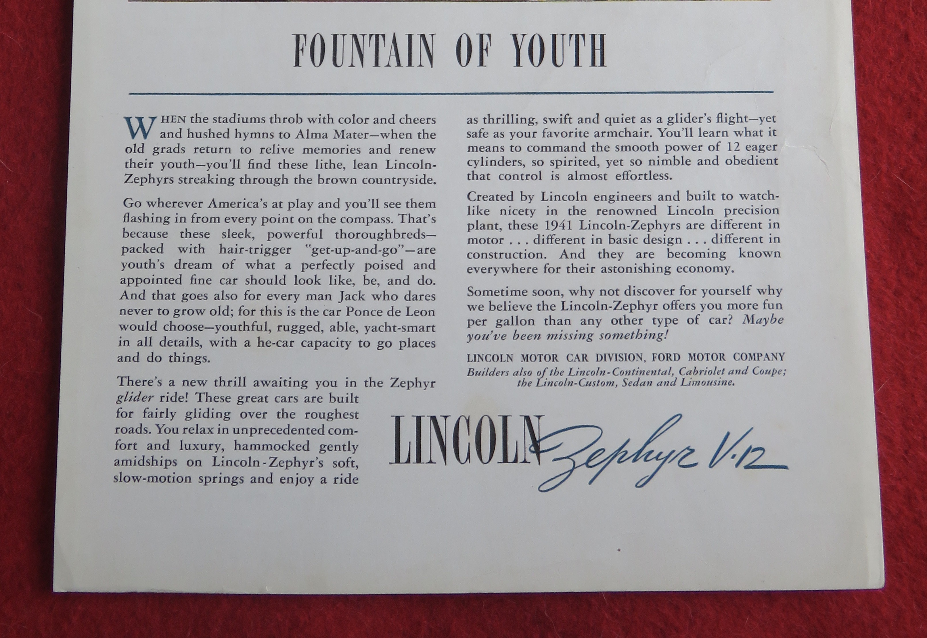 1940 Lincoln Zephyr with the Fountain of Youth