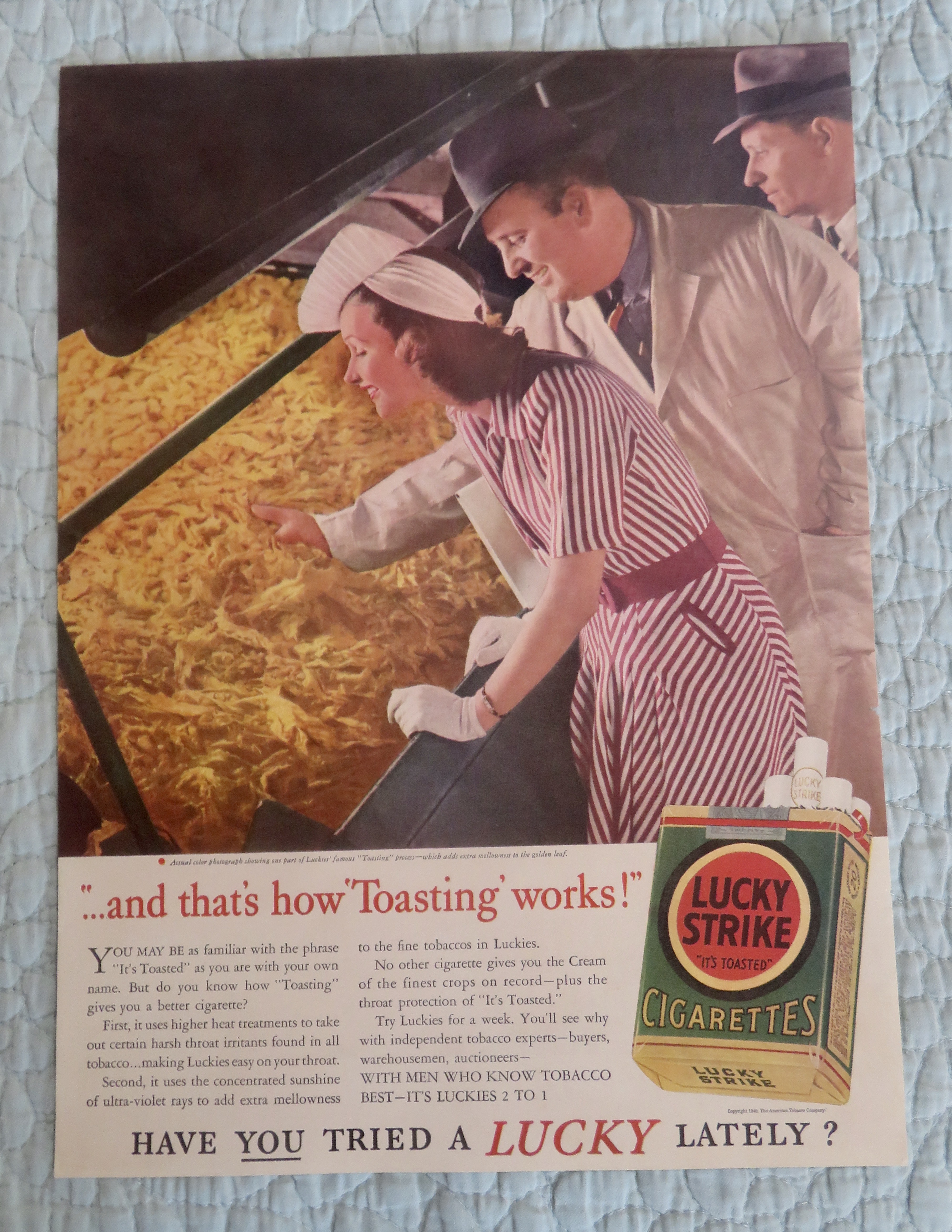 1940 Lucky Strike Cigarettes with Tobacco Being Toasted