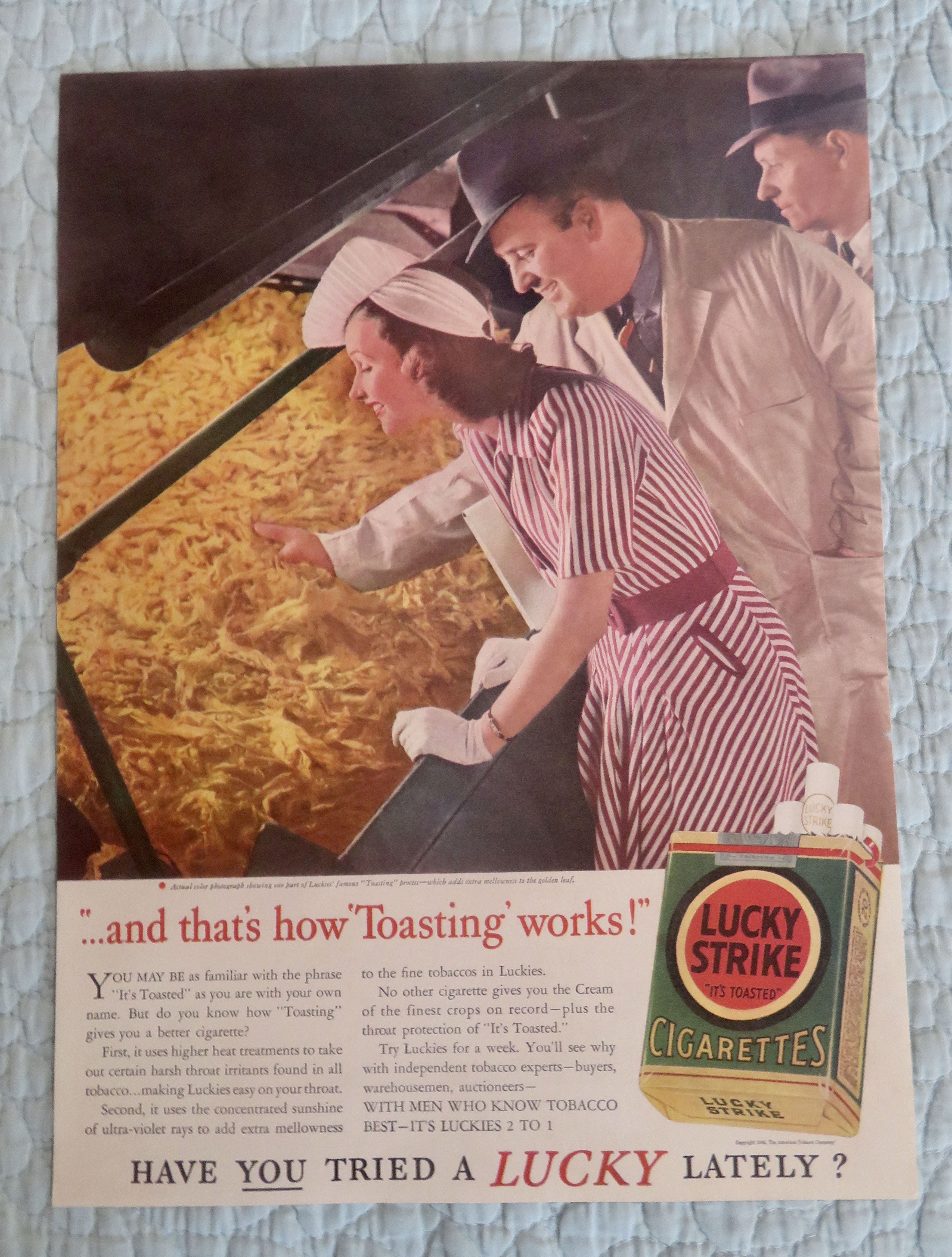 1940 Lucky Strike Cigarettes with Tobacco Being Toasted