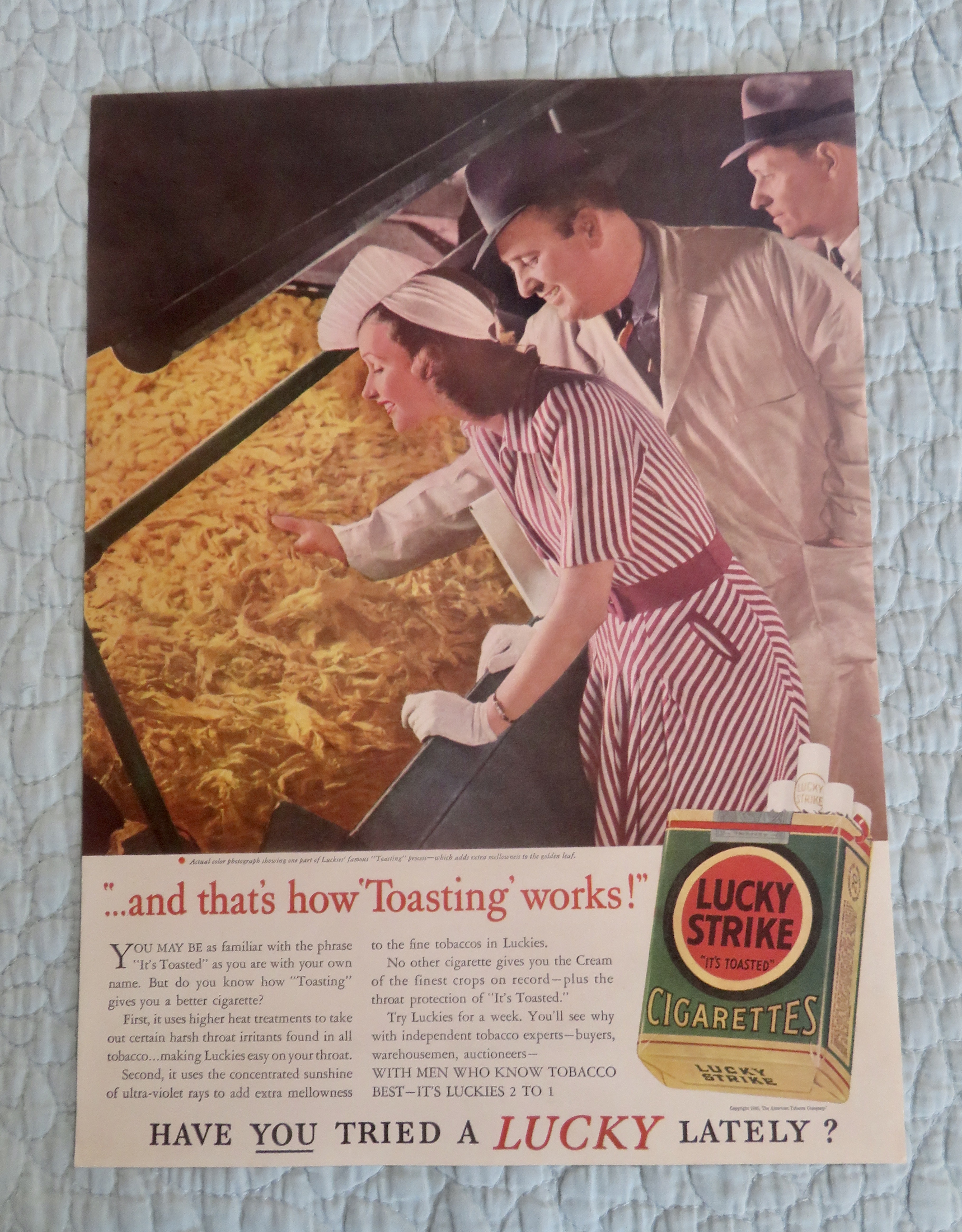 1940 Lucky Strike Cigarettes with Tobacco Being Toasted