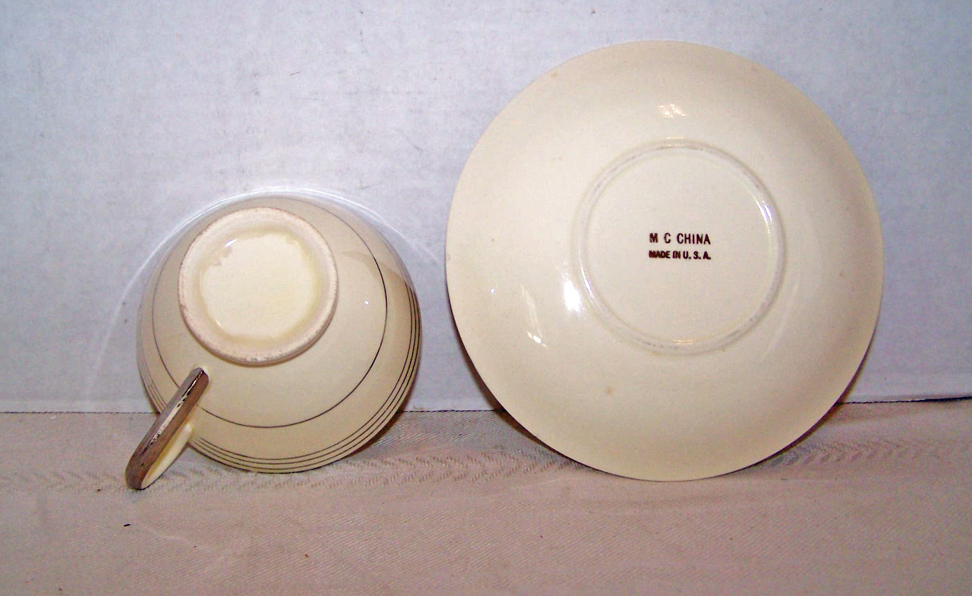 Cup & Saucer, Signed M C China, Made in U.S.A.