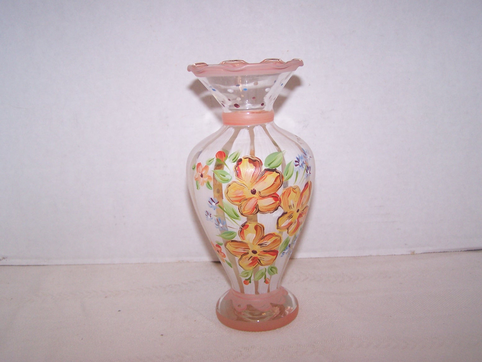 Hand Painted Small Glass Pedestal Vase