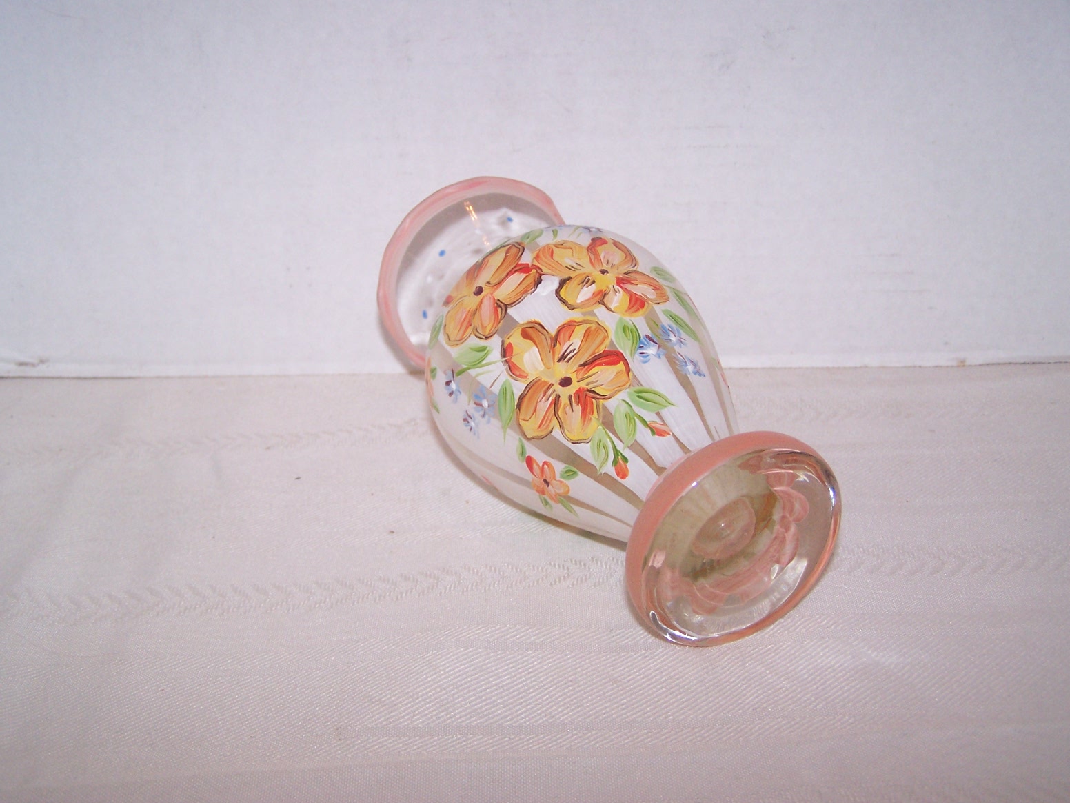 Hand Painted Small Glass Pedestal Vase