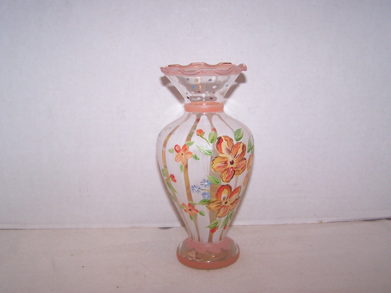Hand Painted Small Glass Pedestal Vase