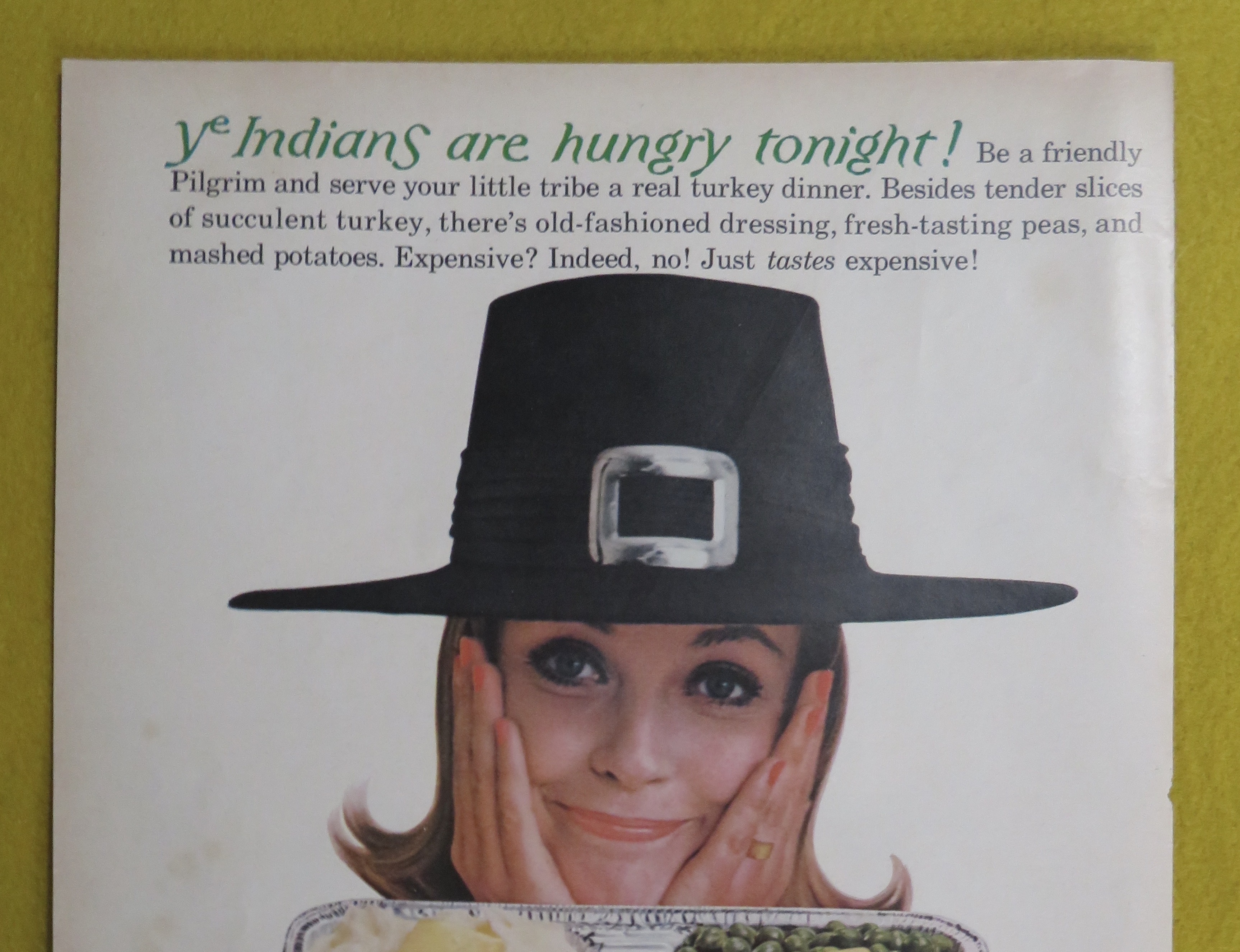 1964 Banquet Turkey Dinner w/ Woman in Pilgrim Hat