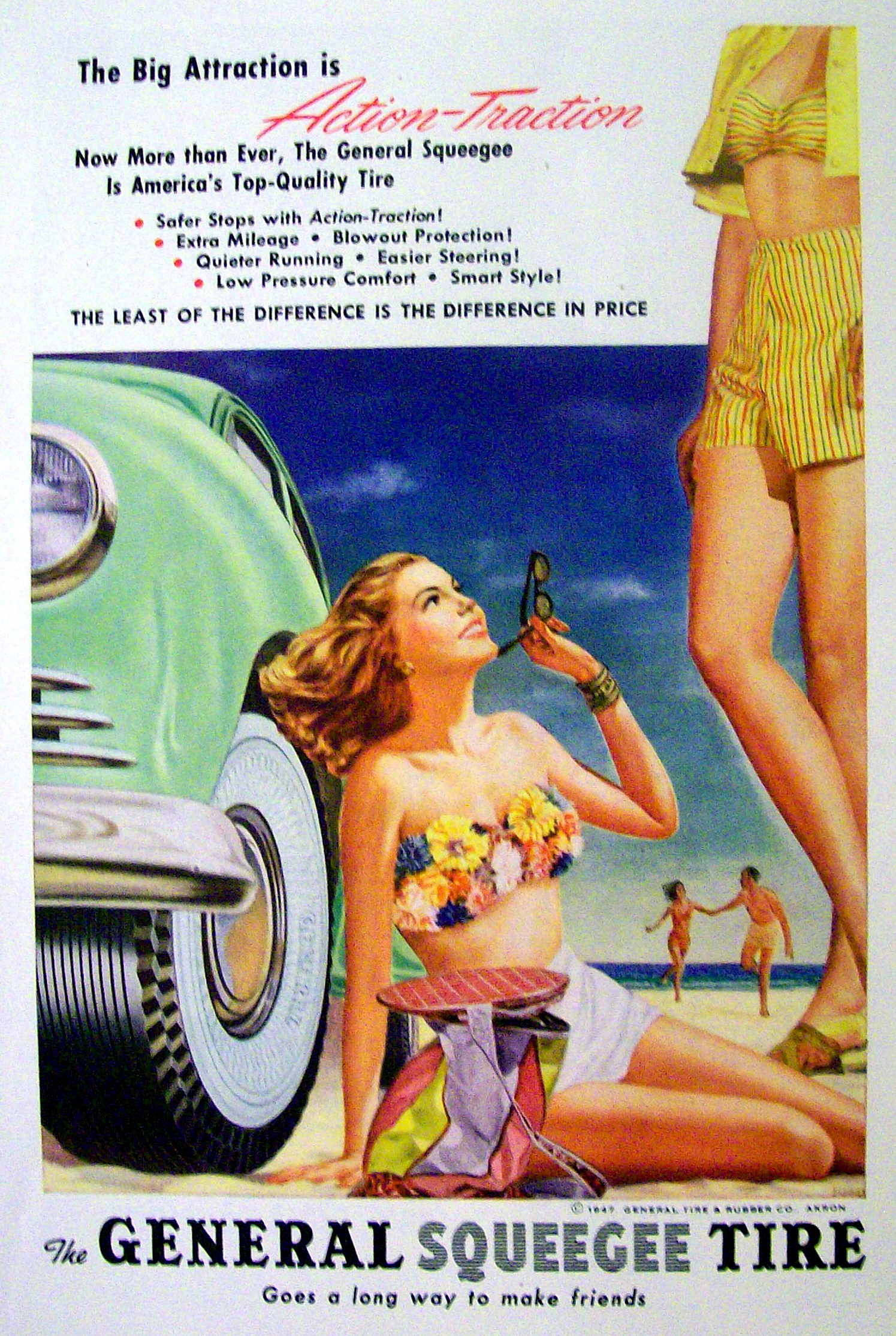 1947 General Squeegee Tire with 2 Women Talking By Car