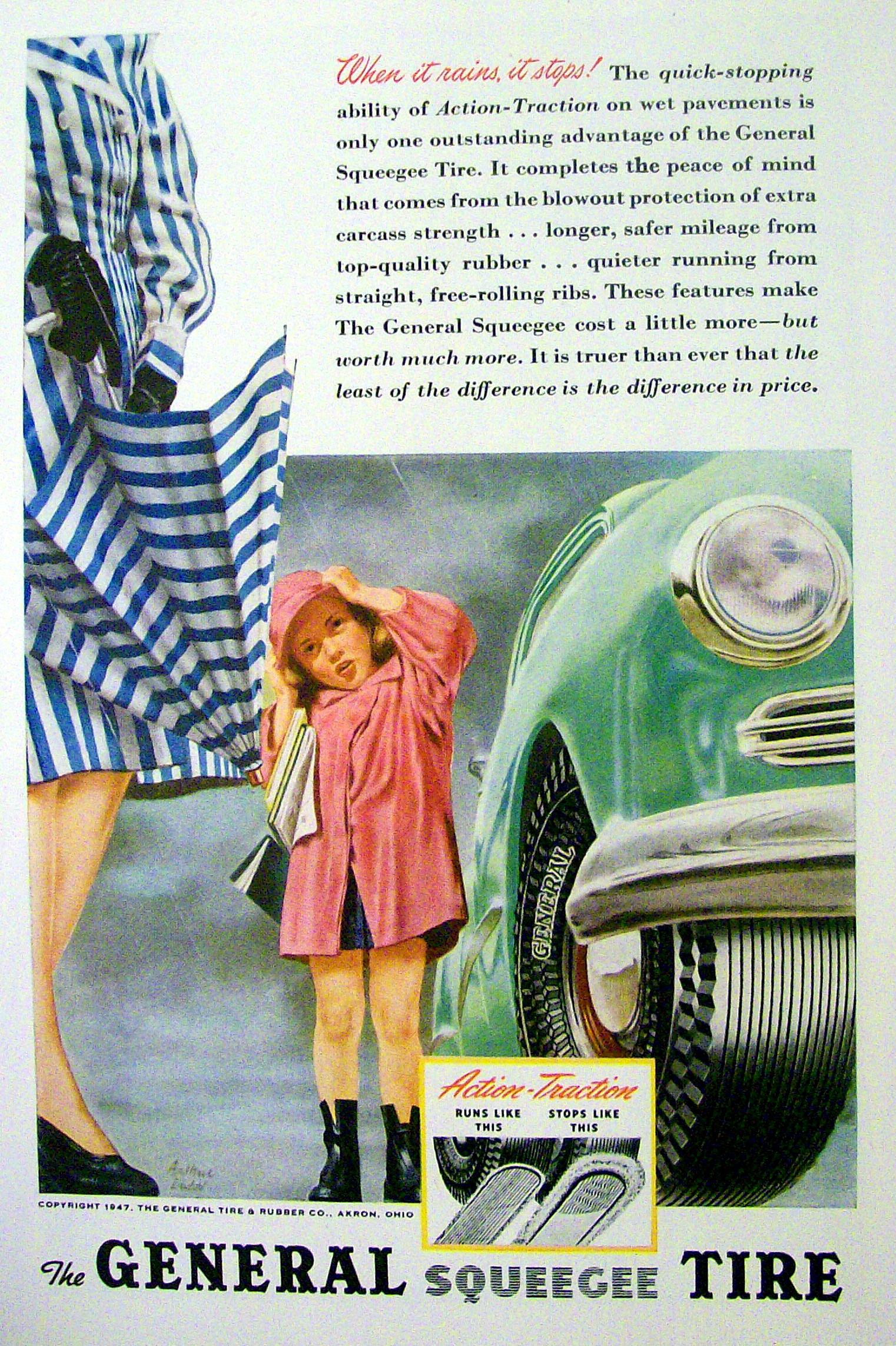 1947 General Squeegee Tire with Woman Holding Umbrella