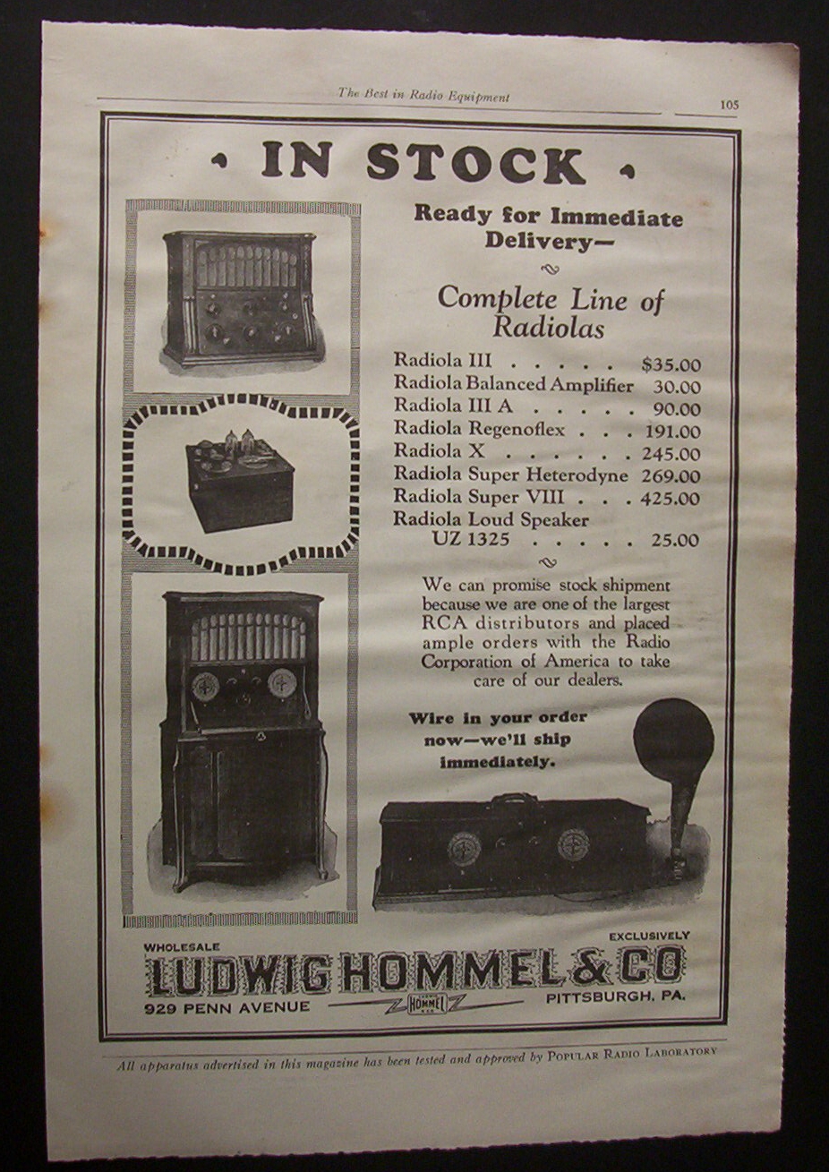 1925 Ludwig Hommel & Co Radiolas w/ 4 Different Models