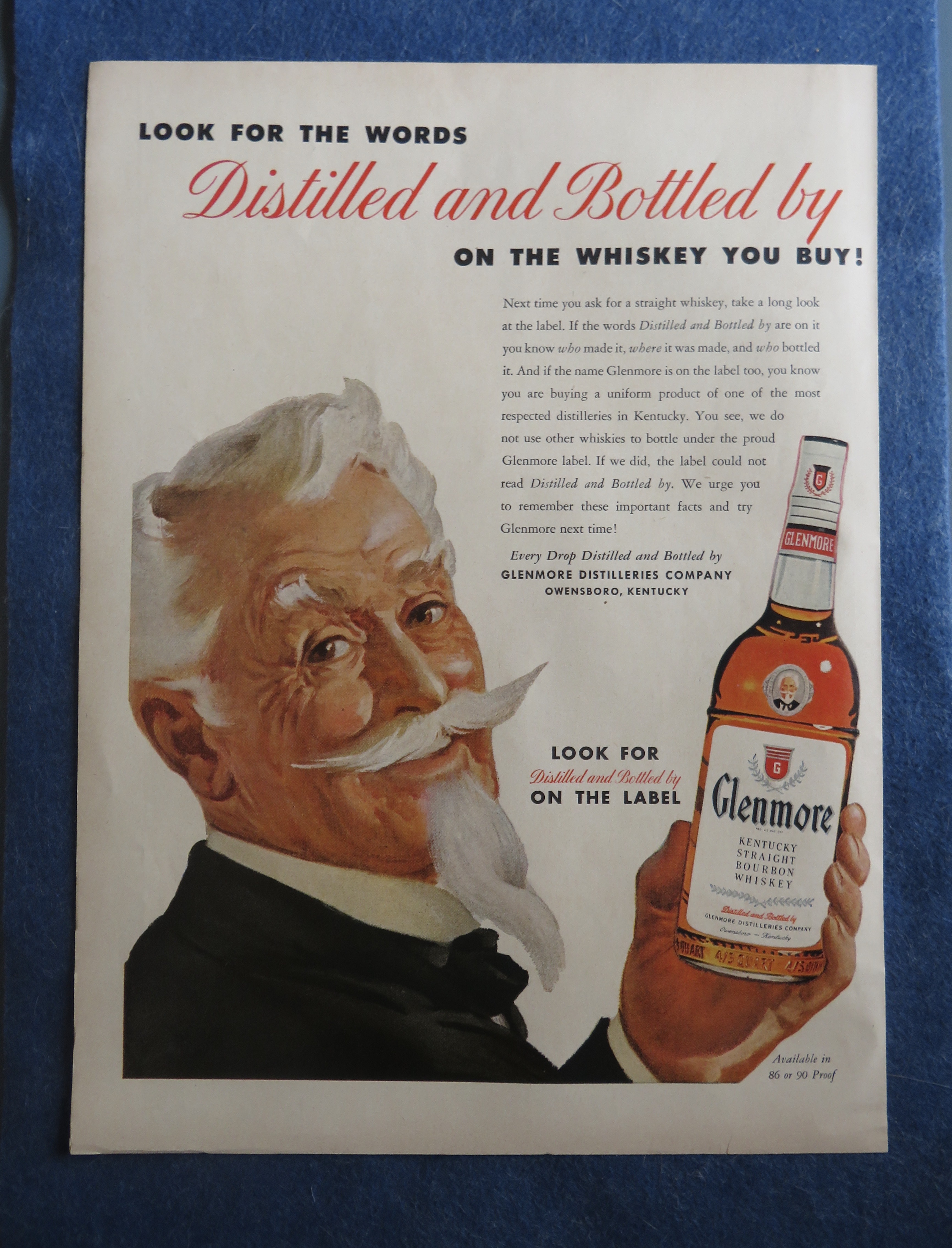 1954 Glenmore Whiskey With Man Holding Bottle
