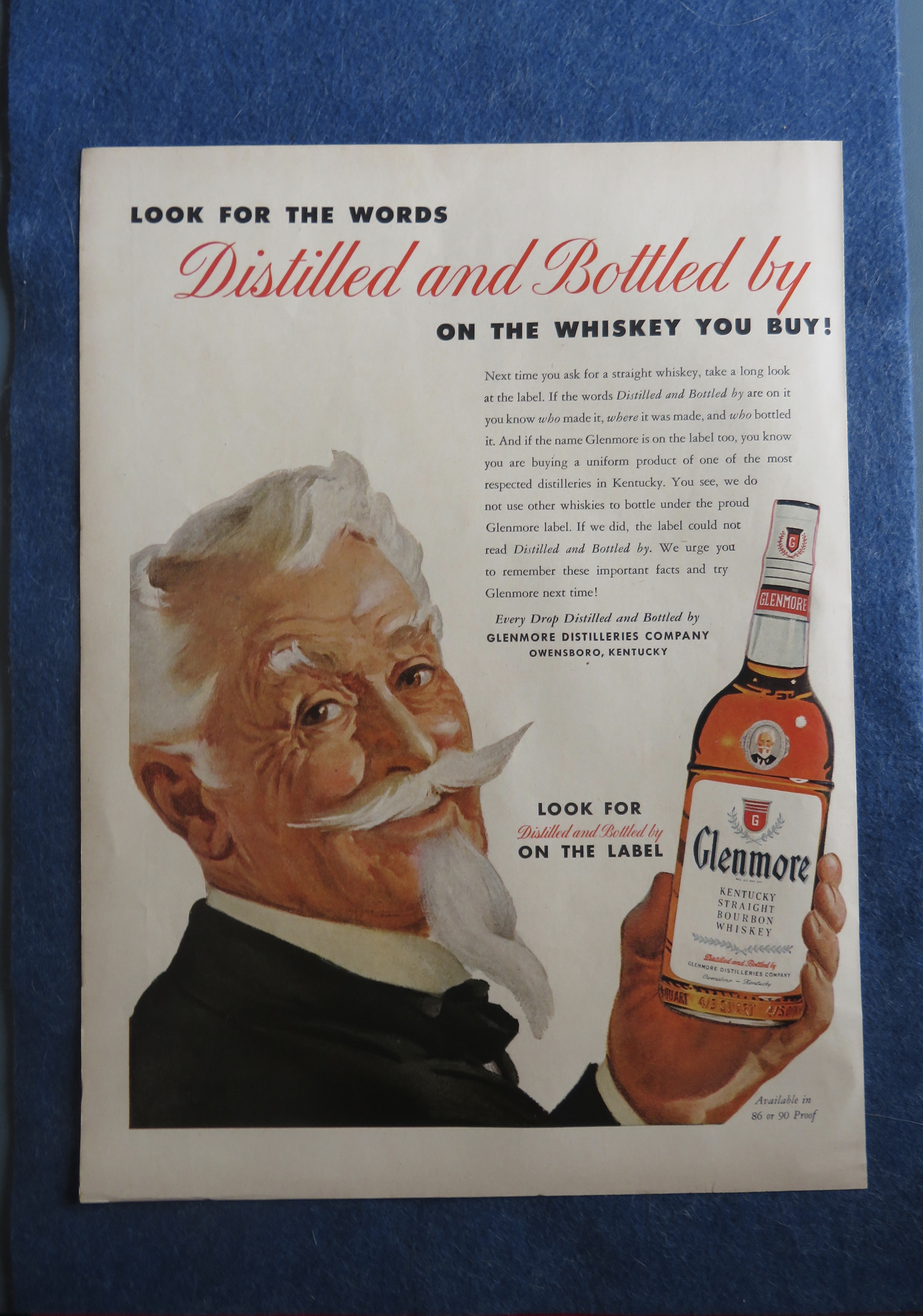 1954 Glenmore Whiskey With Man Holding Bottle