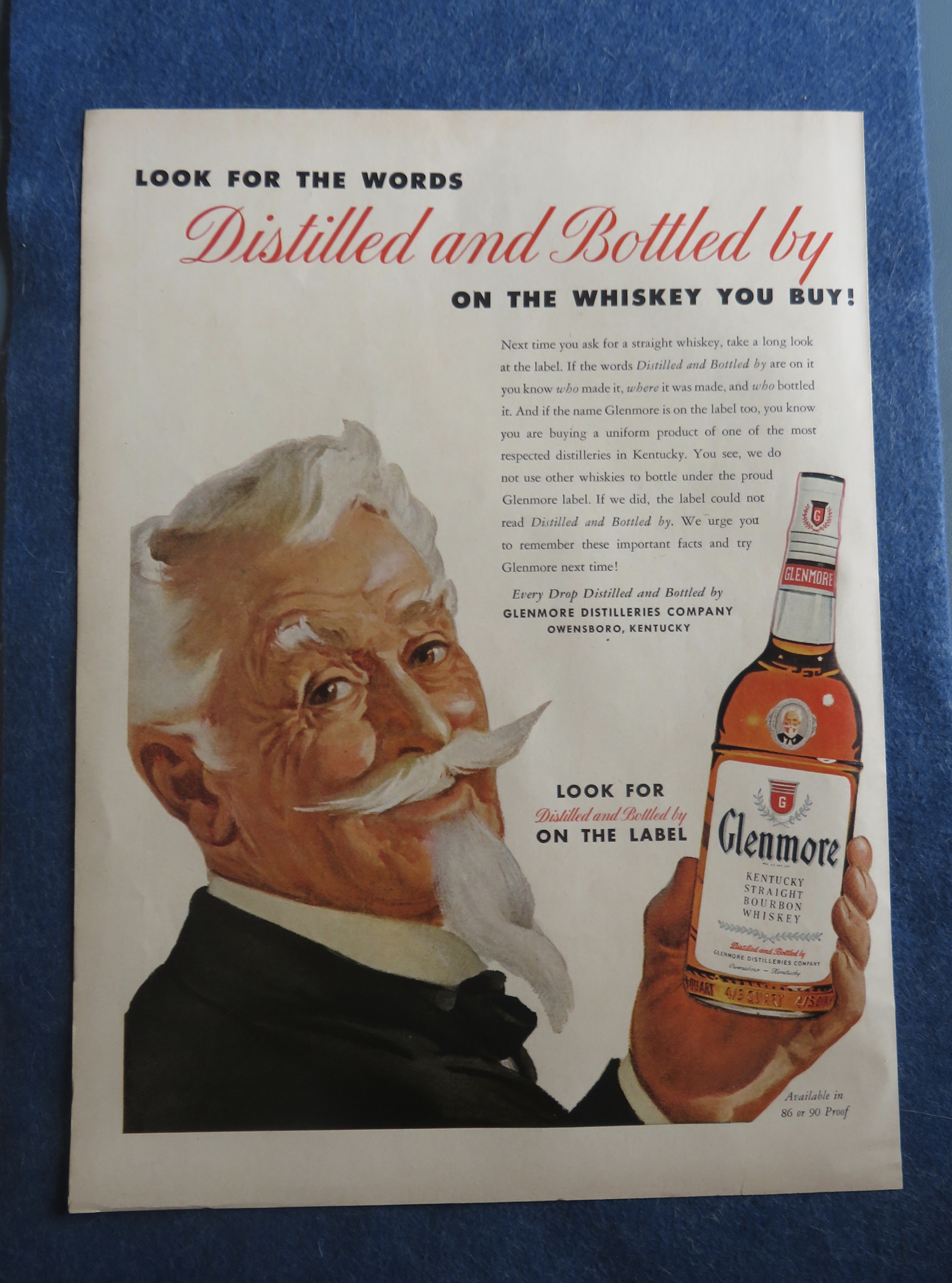 1954 Glenmore Whiskey With Man Holding Bottle