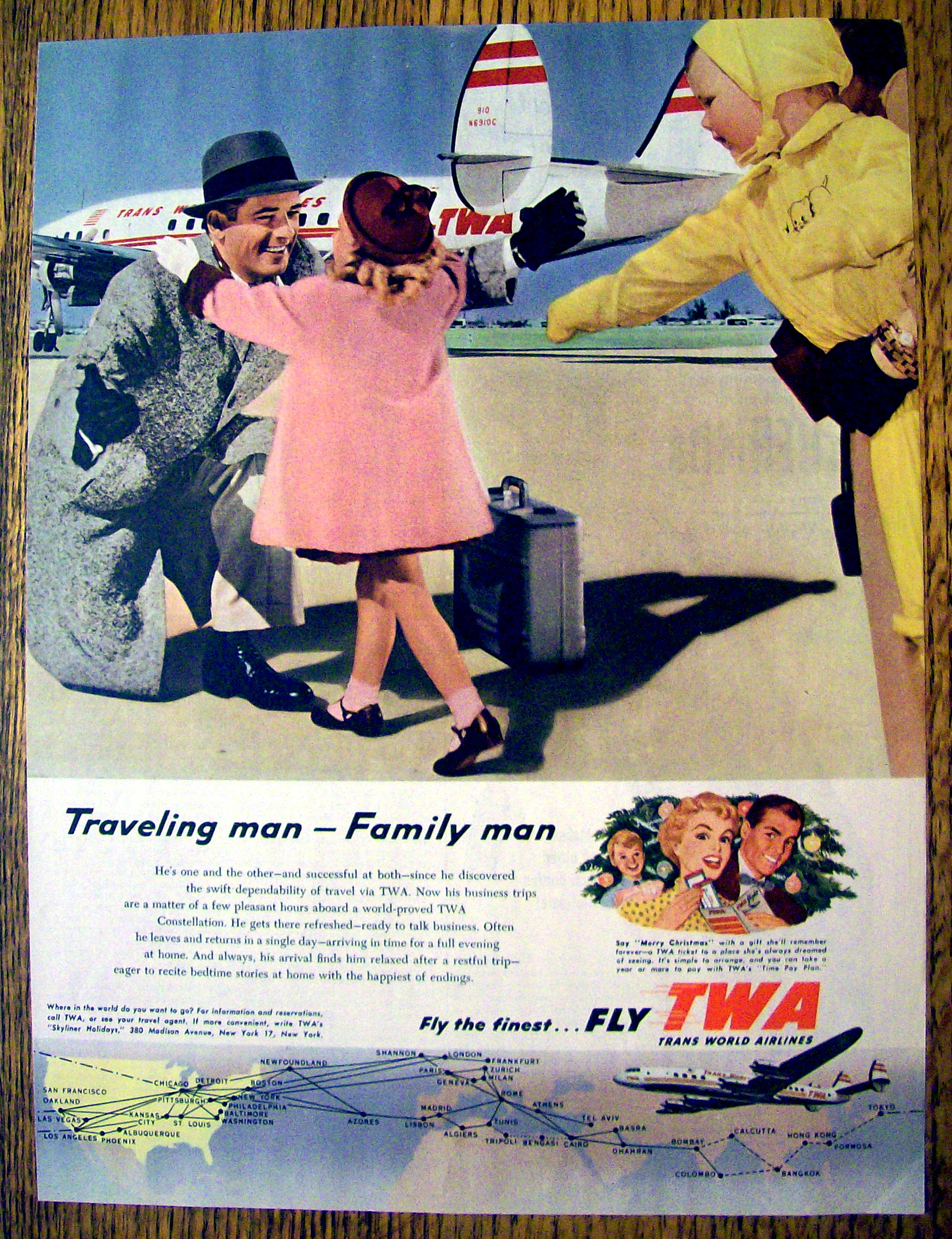 1954 Trans World Airlines TWA with Girl Welcoming Man