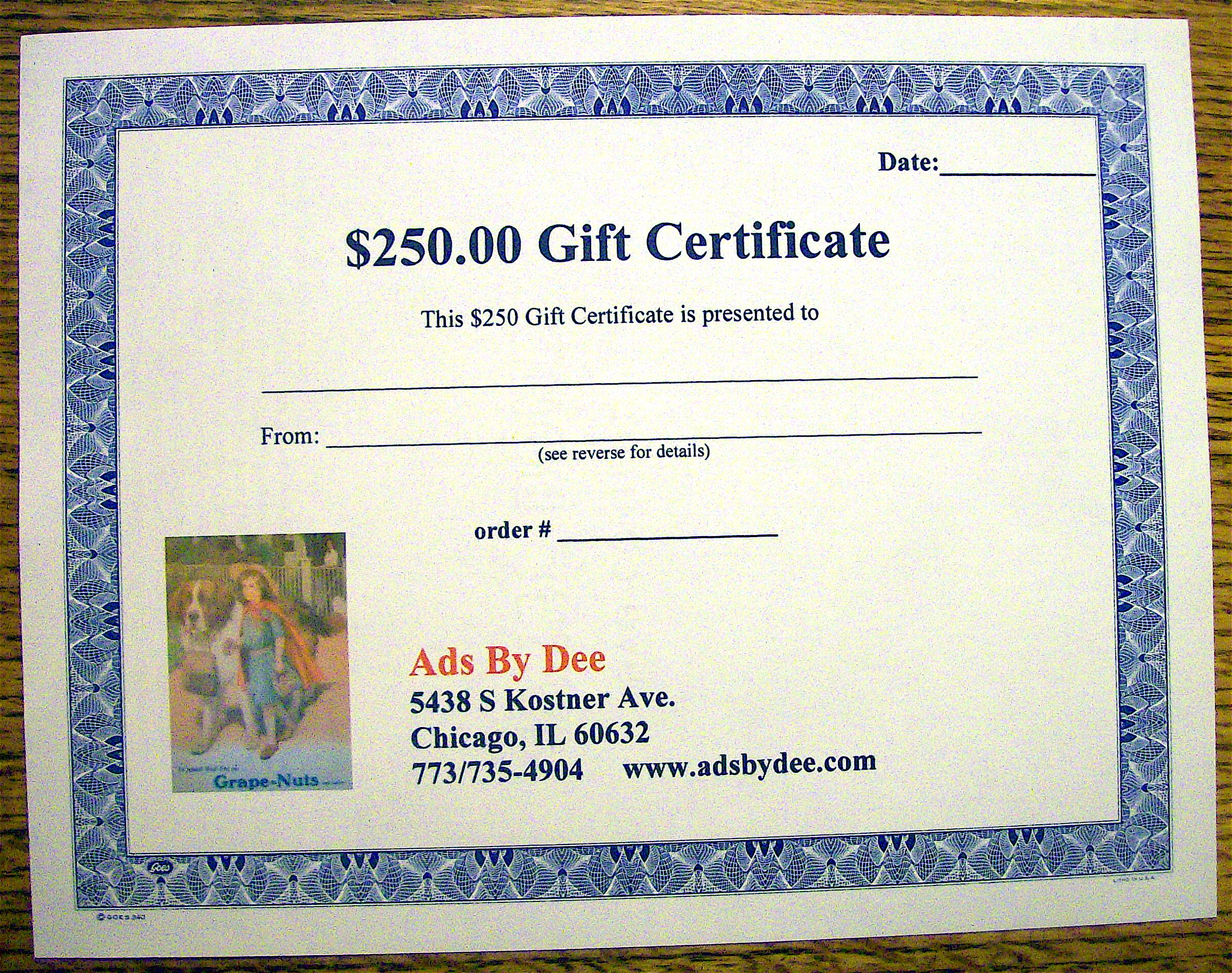Ads By Dee $250 Gift Certificate