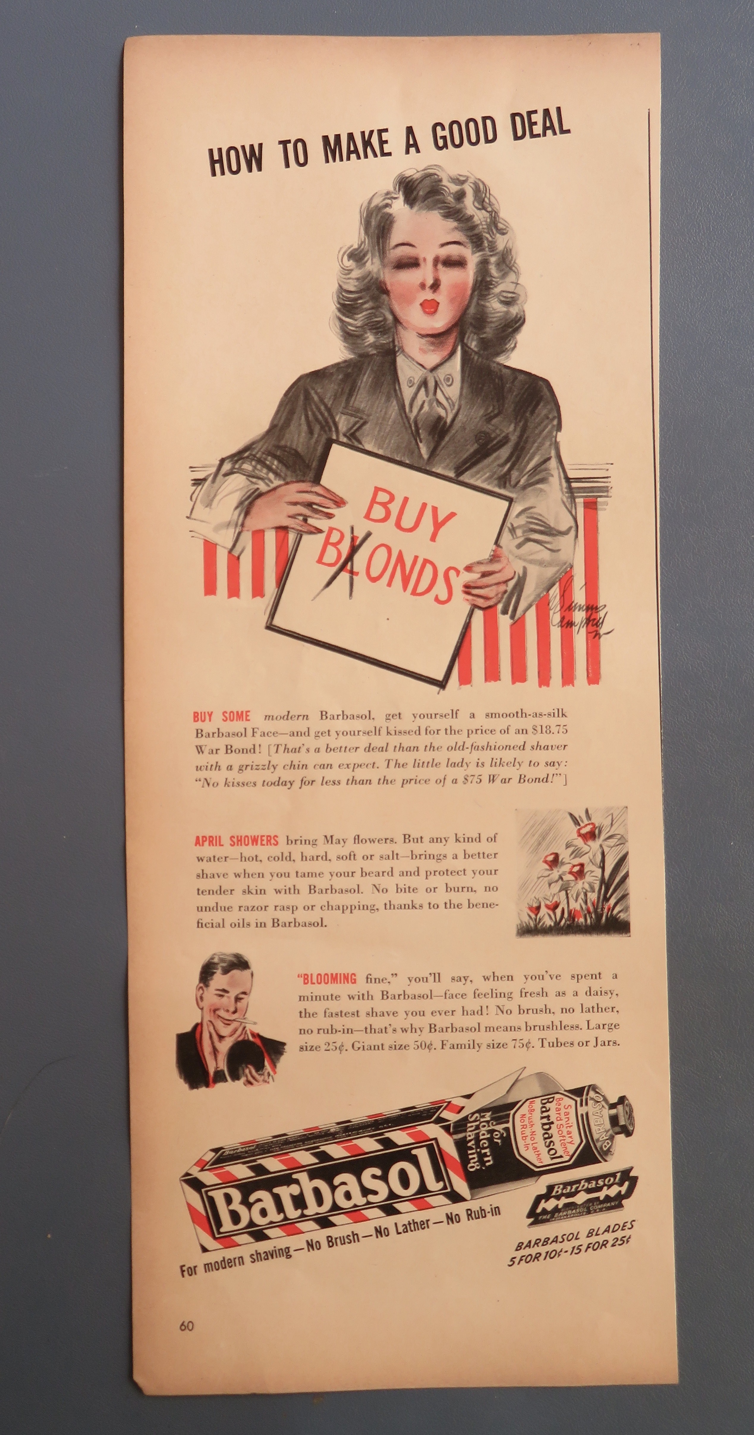 1943 Barbasol with Woman Soldier Holding Sign