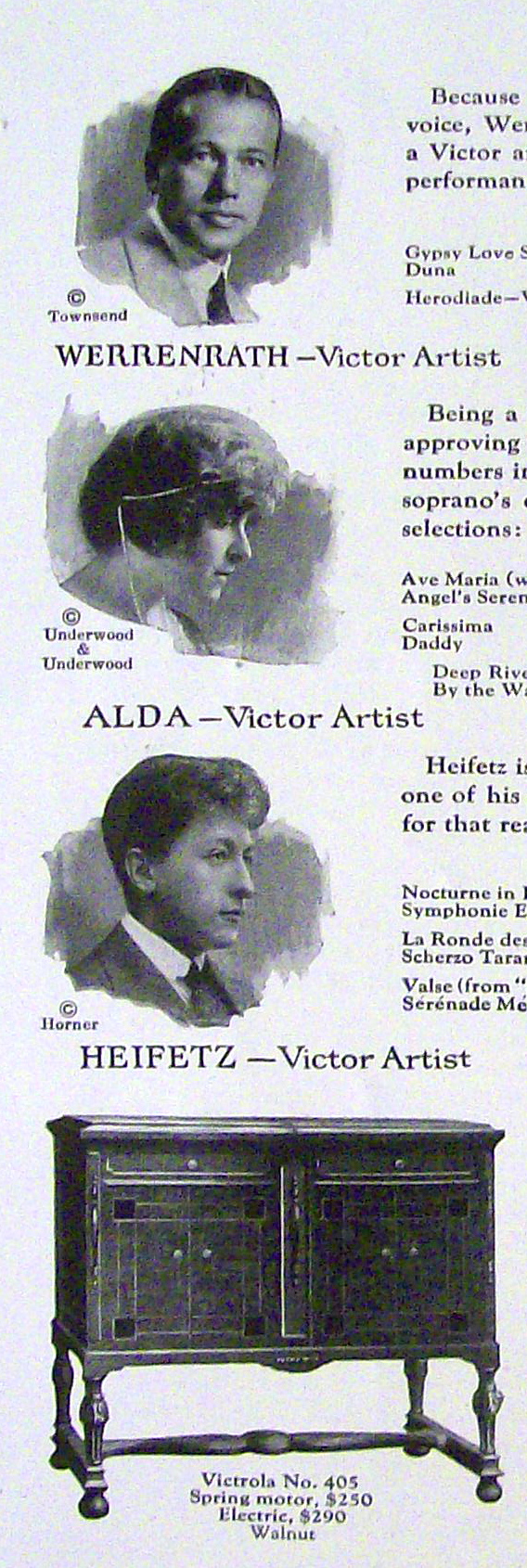 1923 Victrola Talking Machine with Heifetz, Alda & More