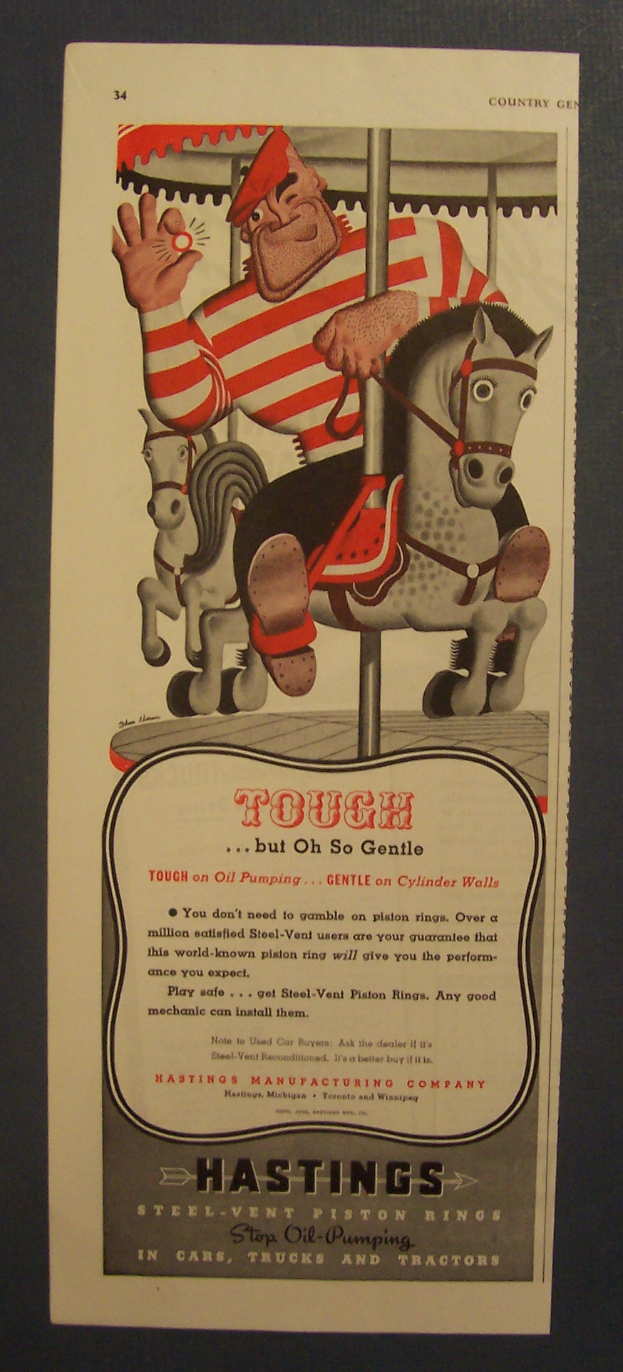 Vintage Ad: 1940 Hastings  Steel - Vent Piston Rings