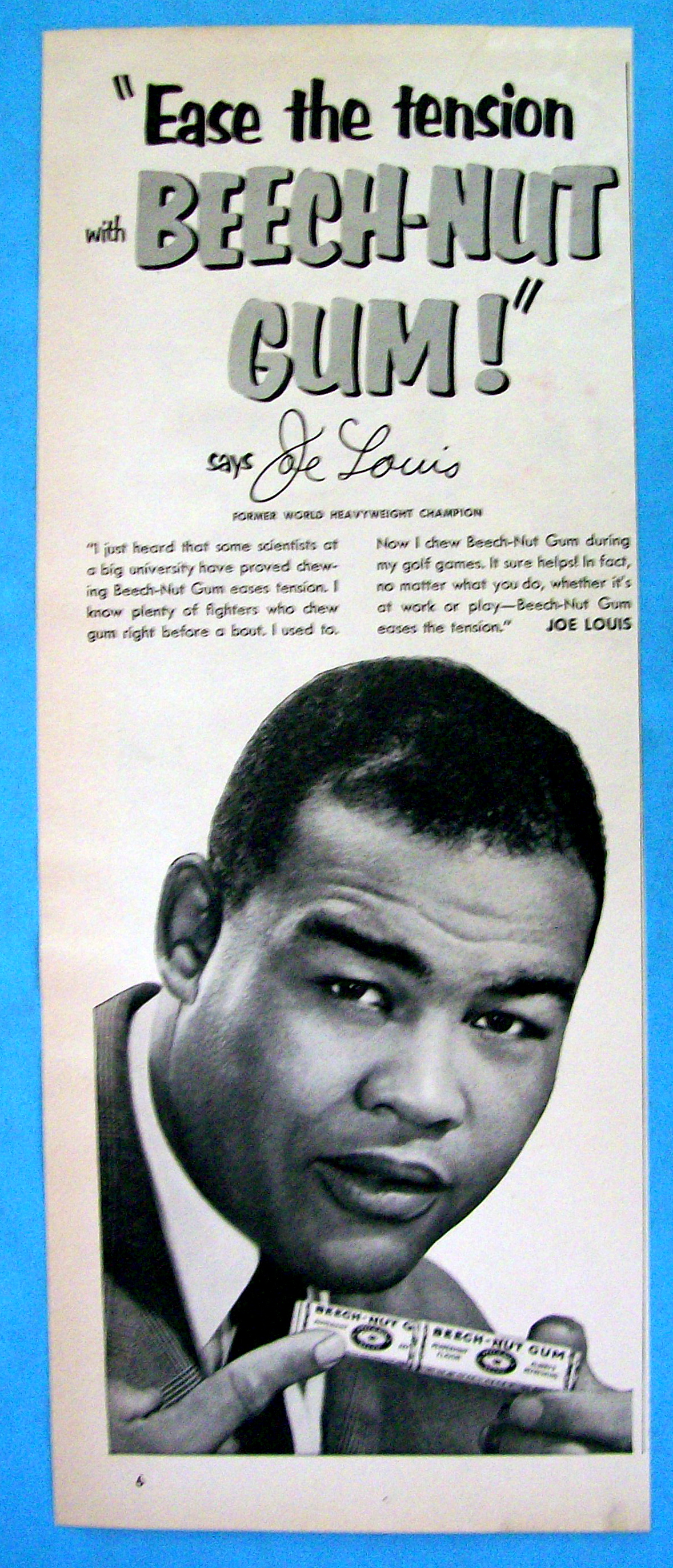 1953 Beech Nut Gum Ad with Boxer Joe Louis