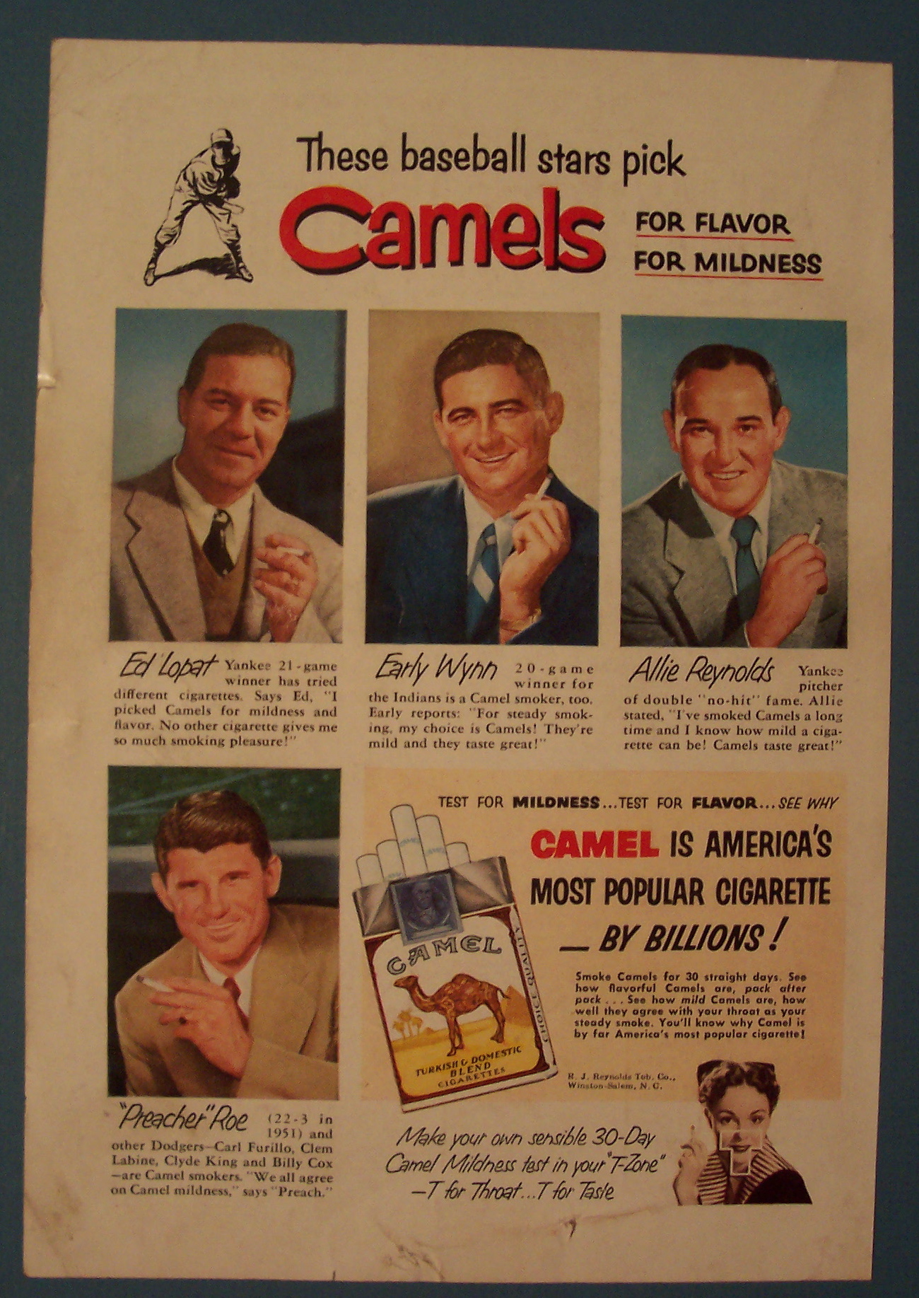 1952 Camel Cigarettes w/Lopat, Wynn, Reynolds & Poe
