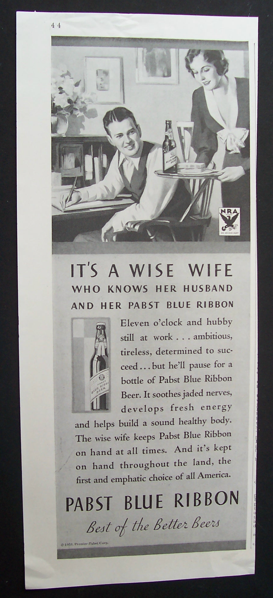 1933  Pabst  Blue  Ribbon Beer