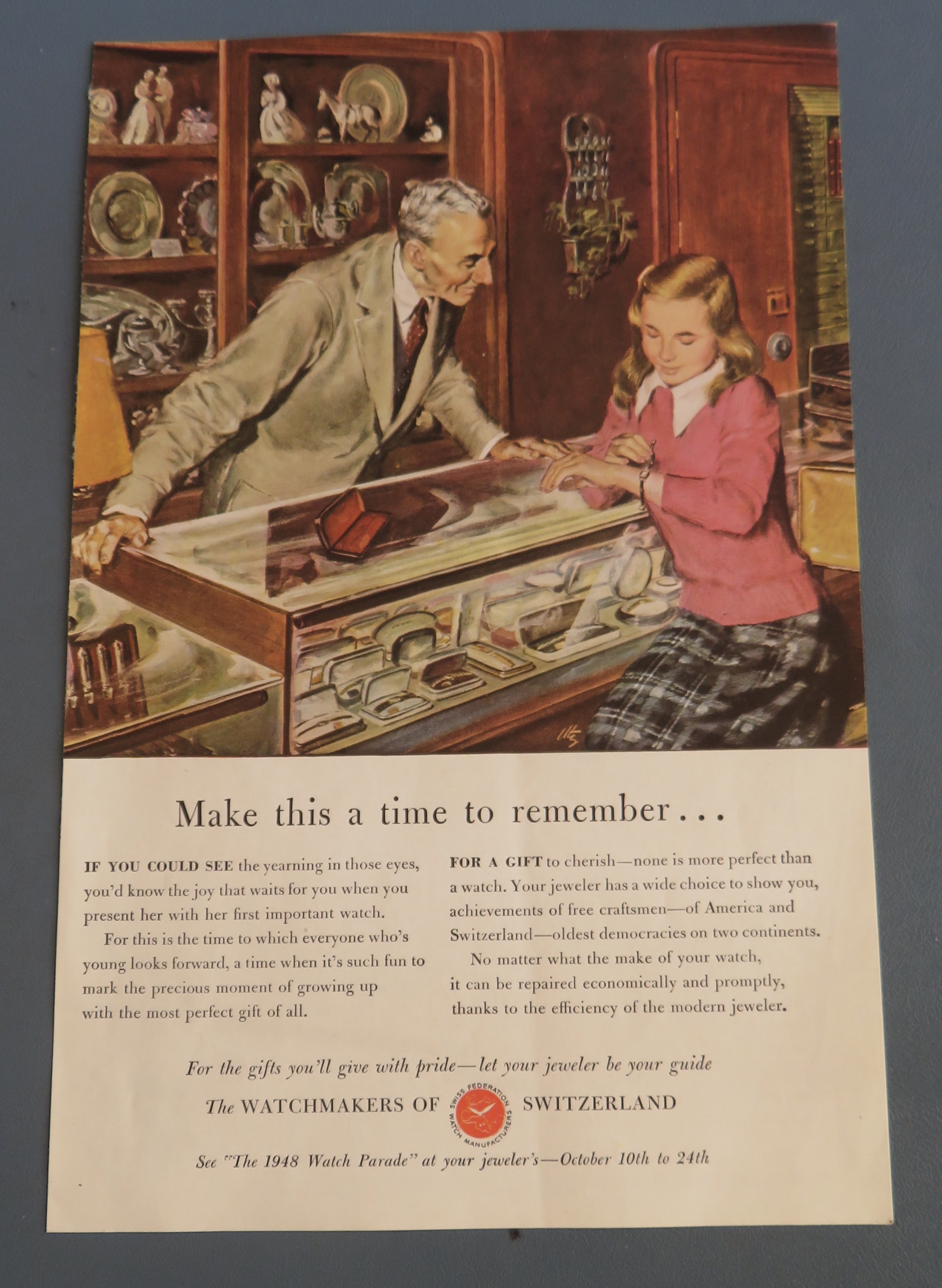 1948 Watchmakers of Switzerland By Utz w Jeweler & Girl