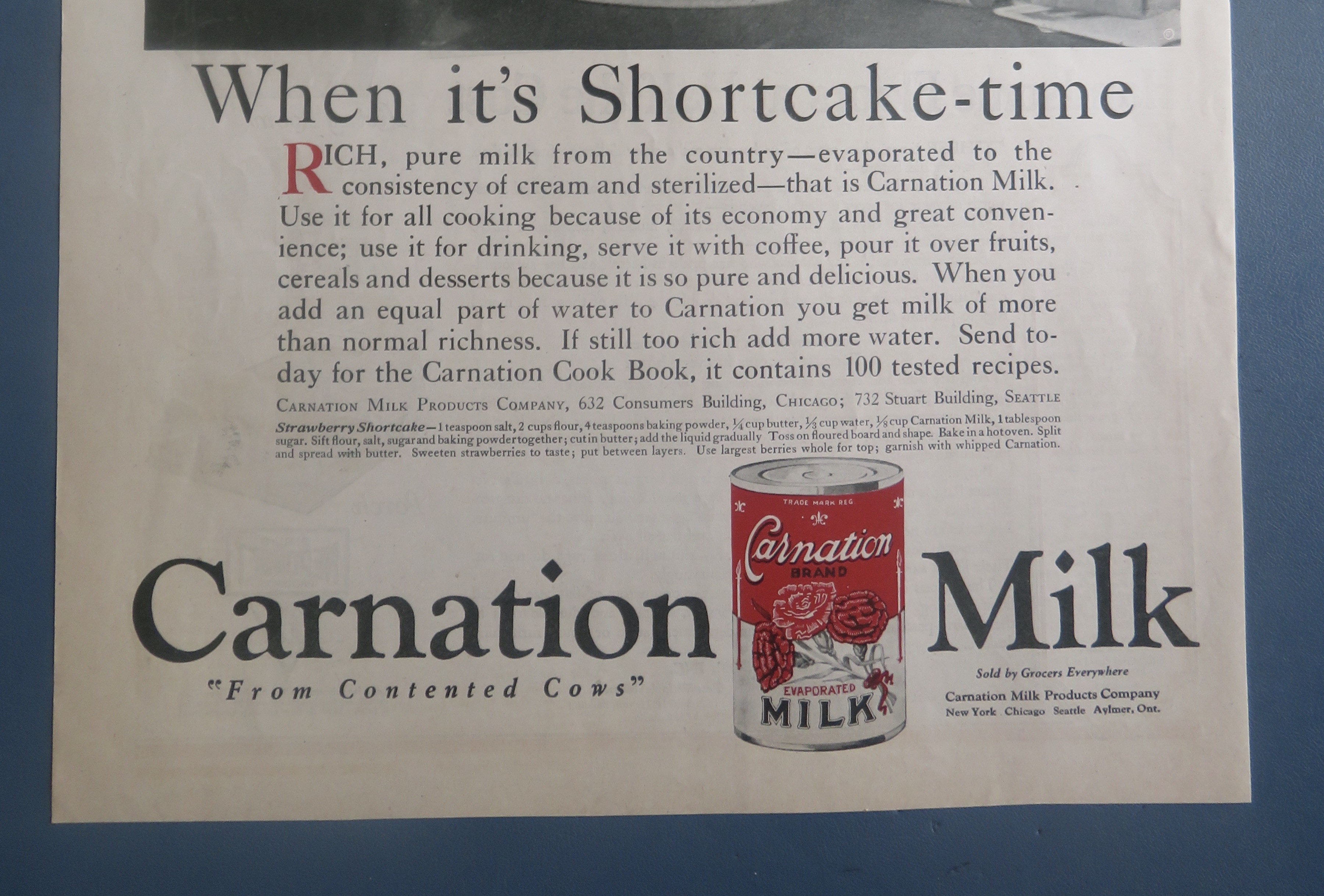 1922 Carnation Milk With Boy Eating Shortcake