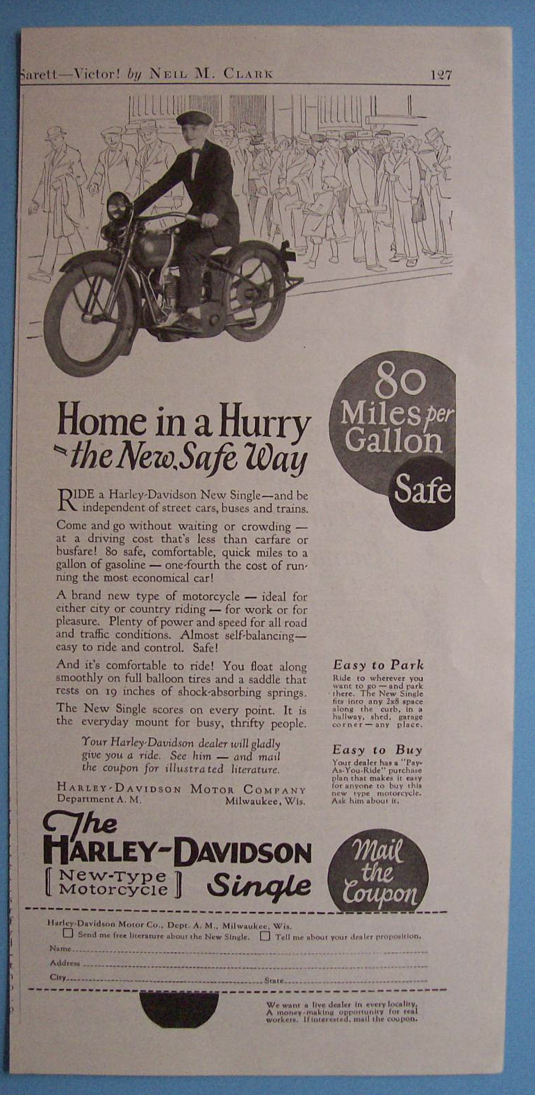 1926 Harley-Davidson Single Motorcycle with Man