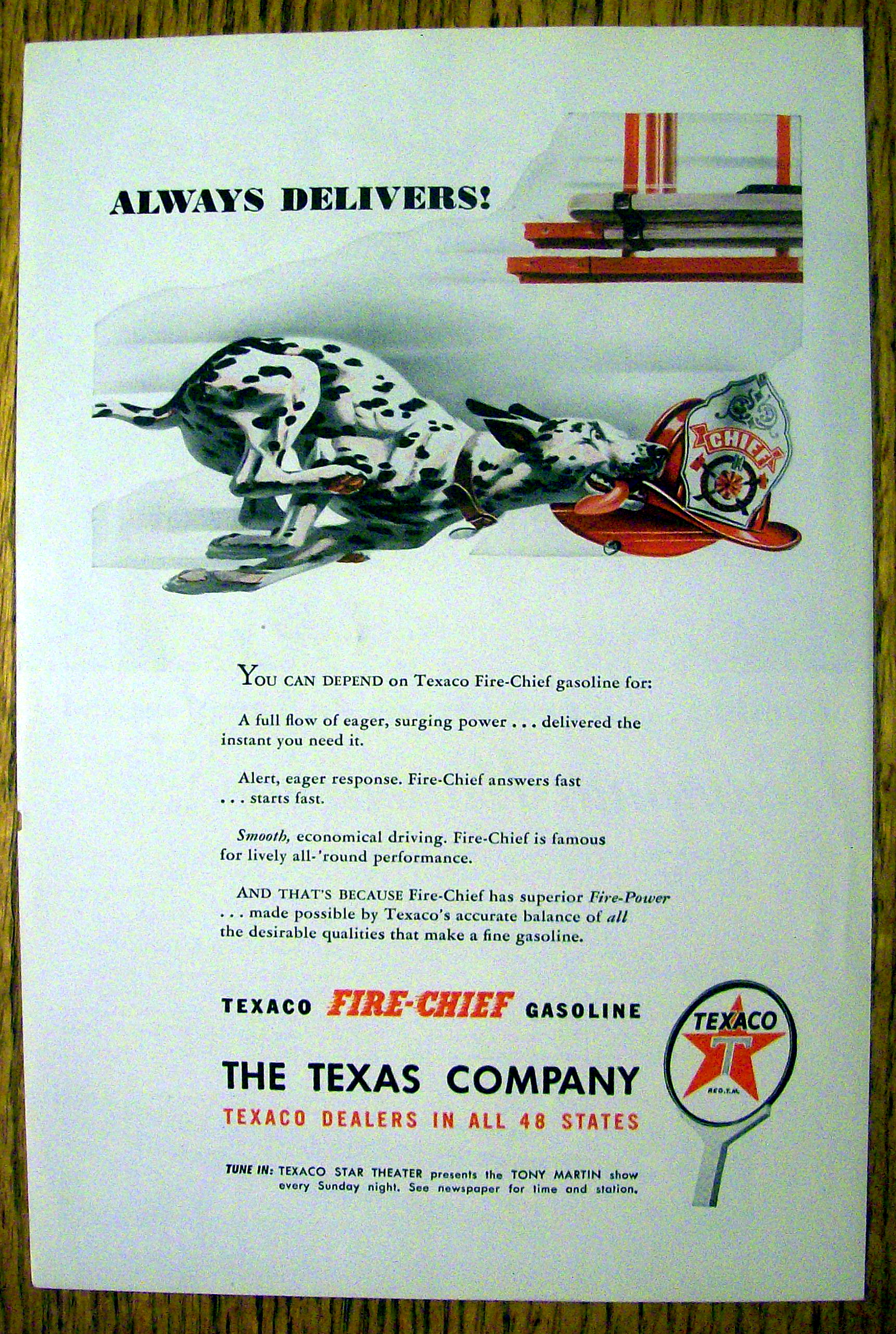 1947 Texaco Fire Chief Gasoline w/Dalmatian & Hat