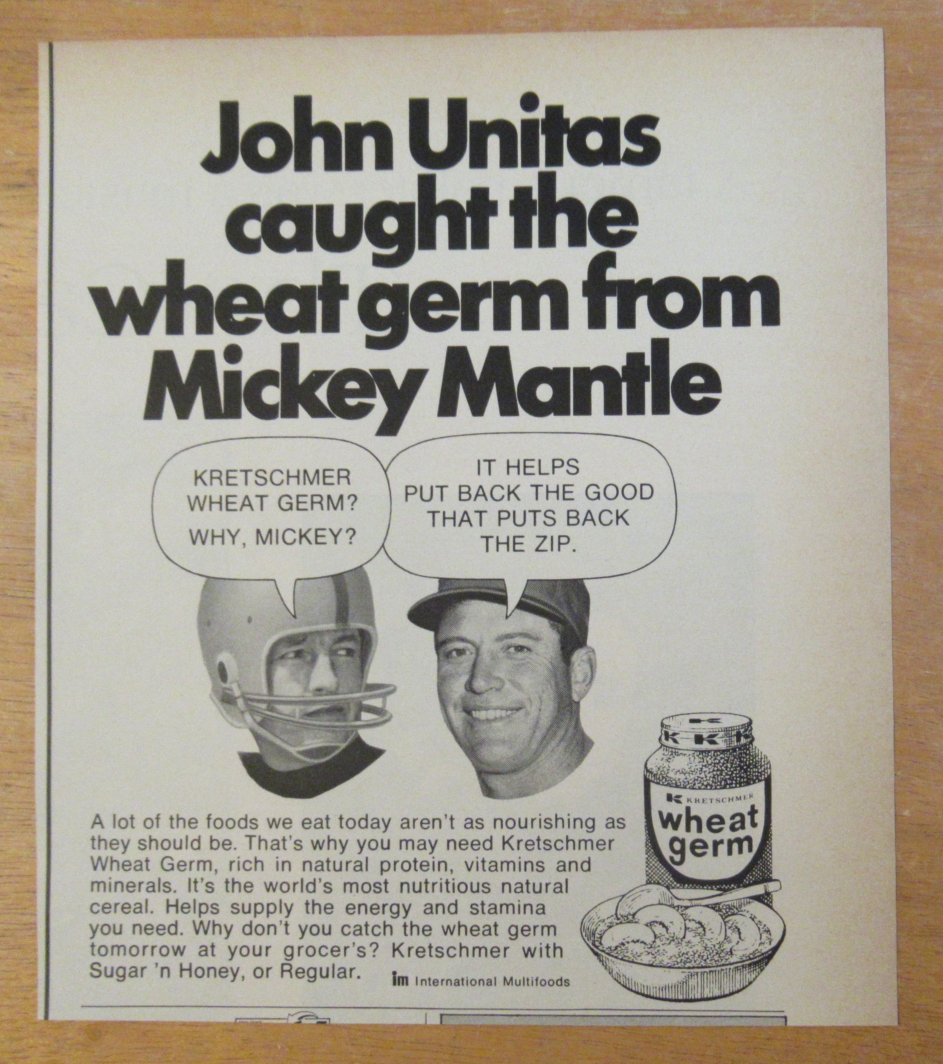 1971 Wheat Germ with John Unitas & Mickey Mantle
