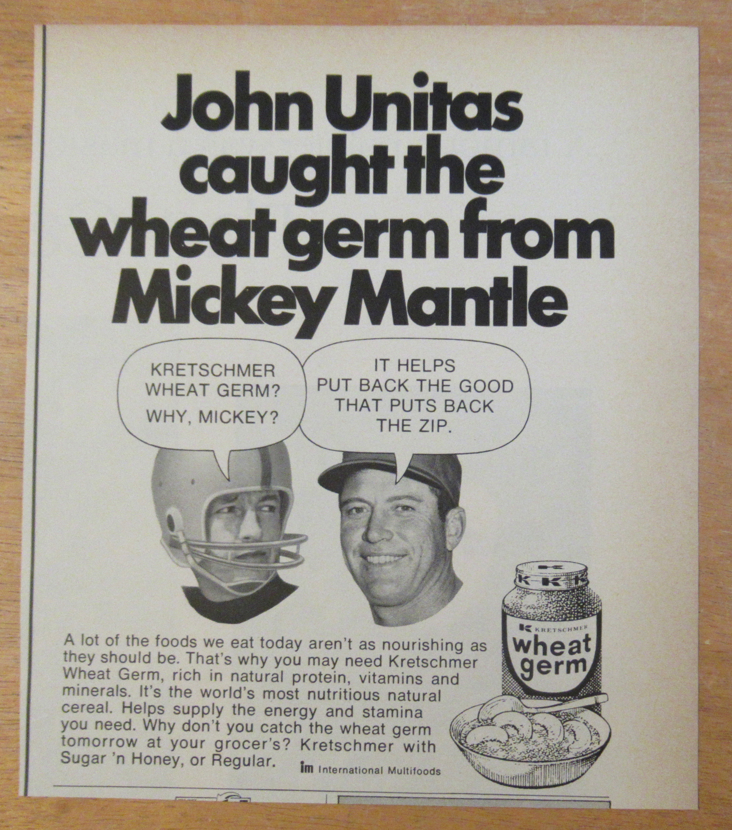 1971 Wheat Germ with John Unitas & Mickey Mantle