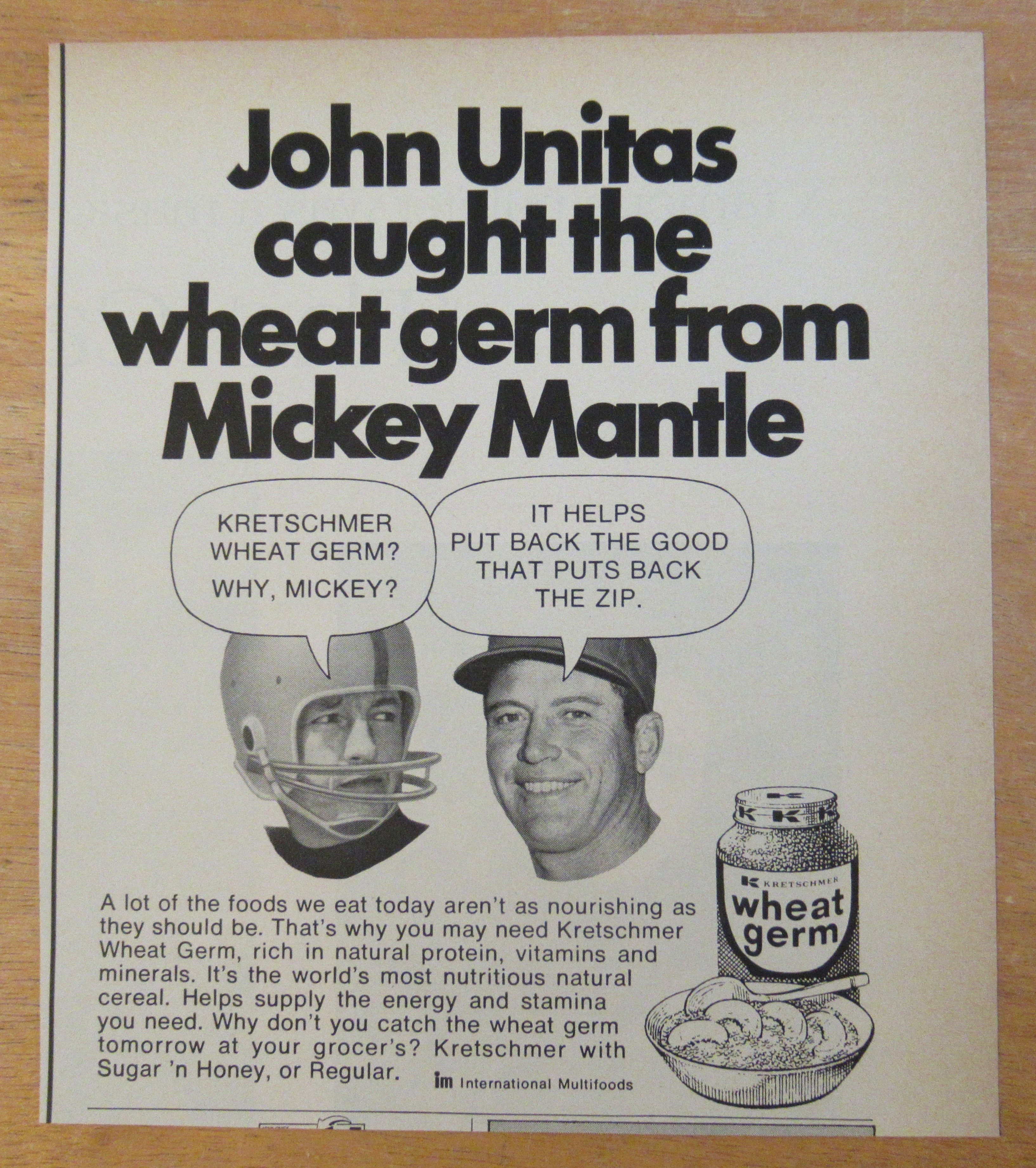 1971 Wheat Germ with John Unitas & Mickey Mantle