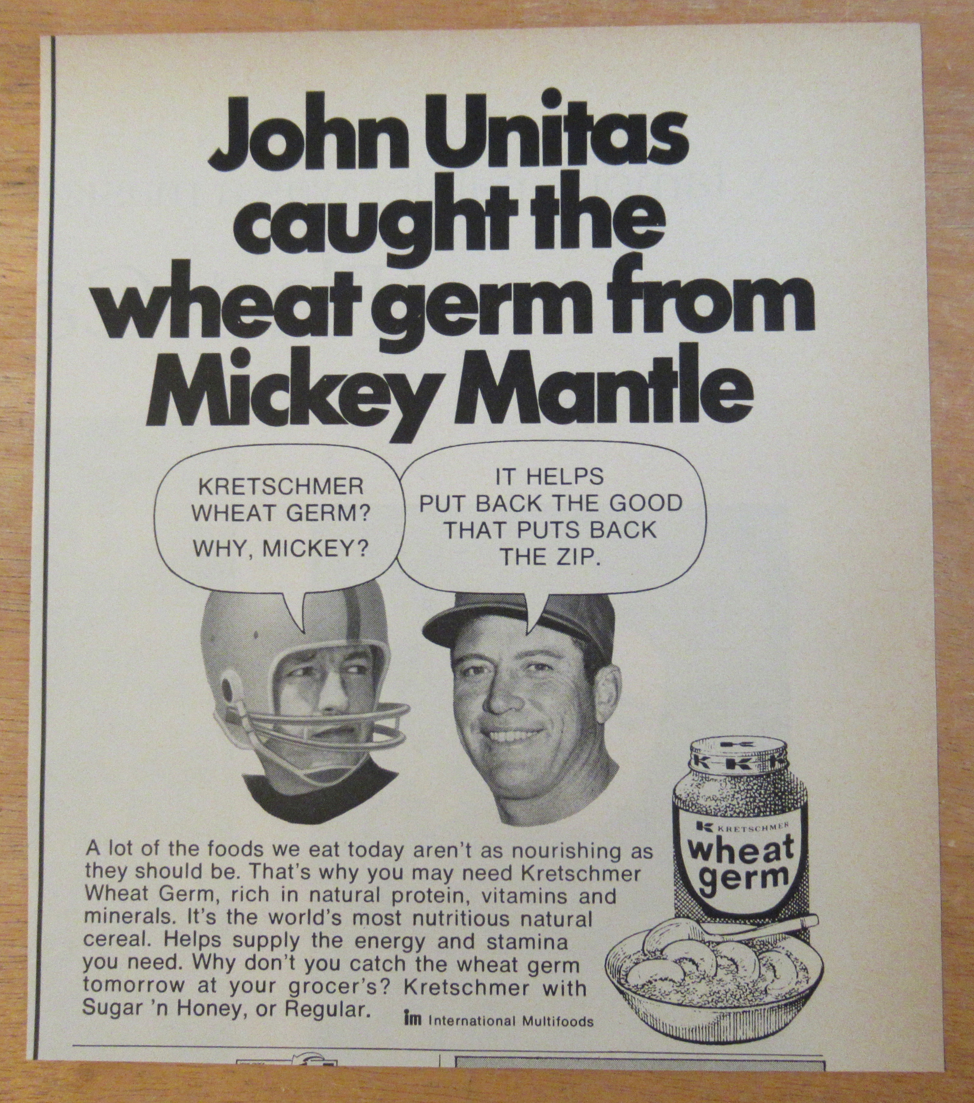 1971 Wheat Germ with John Unitas & Mickey Mantle