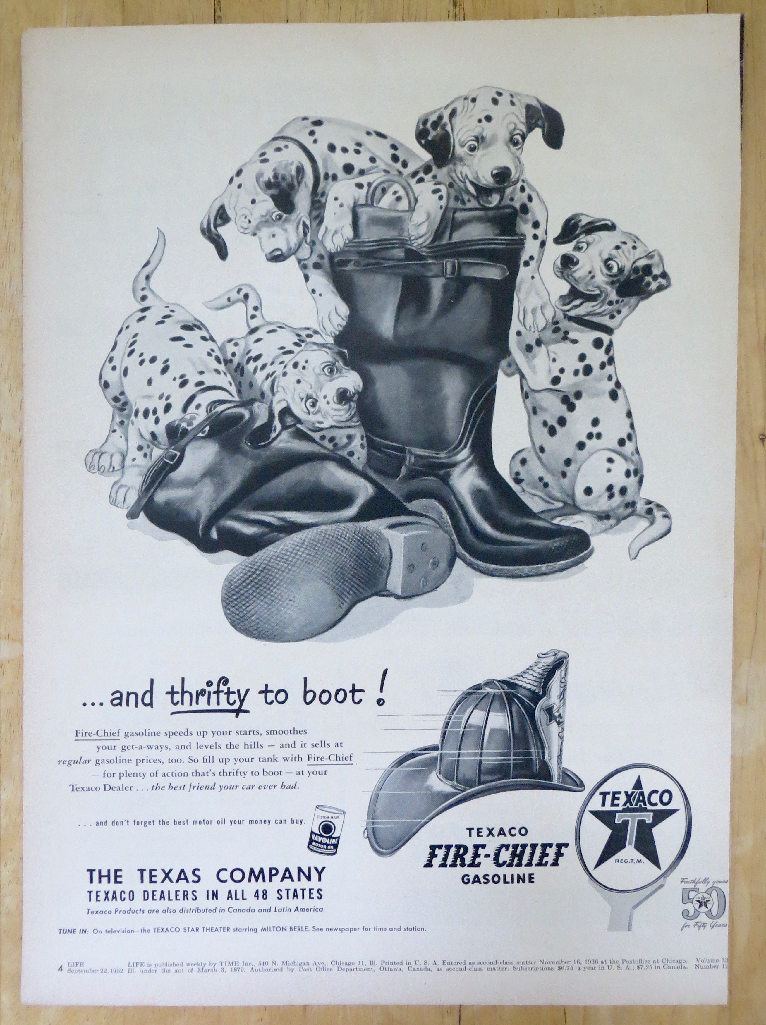 1952 Texaco Fire Chief Gasoline w/ 5 Dalmatians & Boots