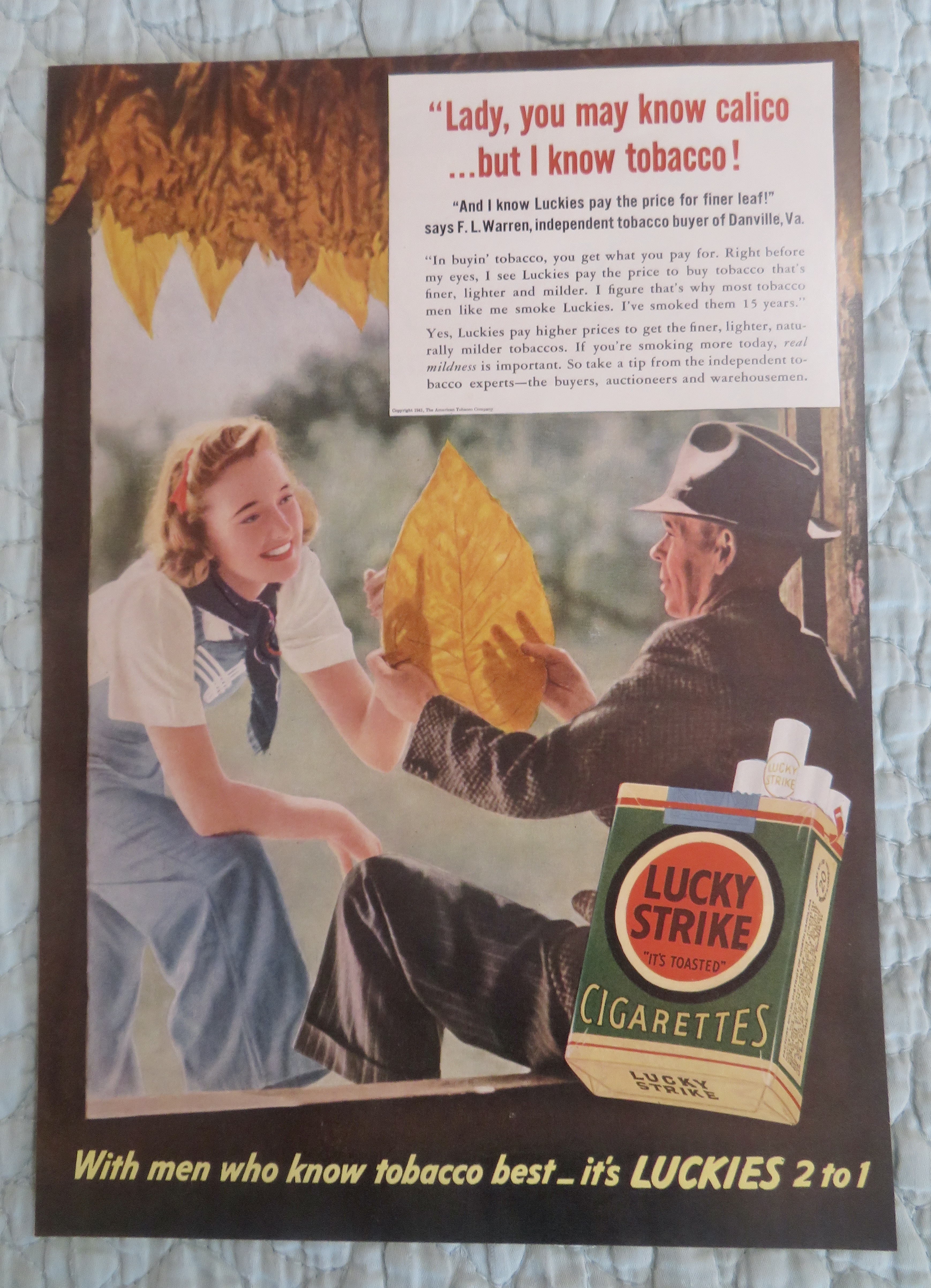 1941 Lucky Strike Cigarettes with Man & Woman & Leaf