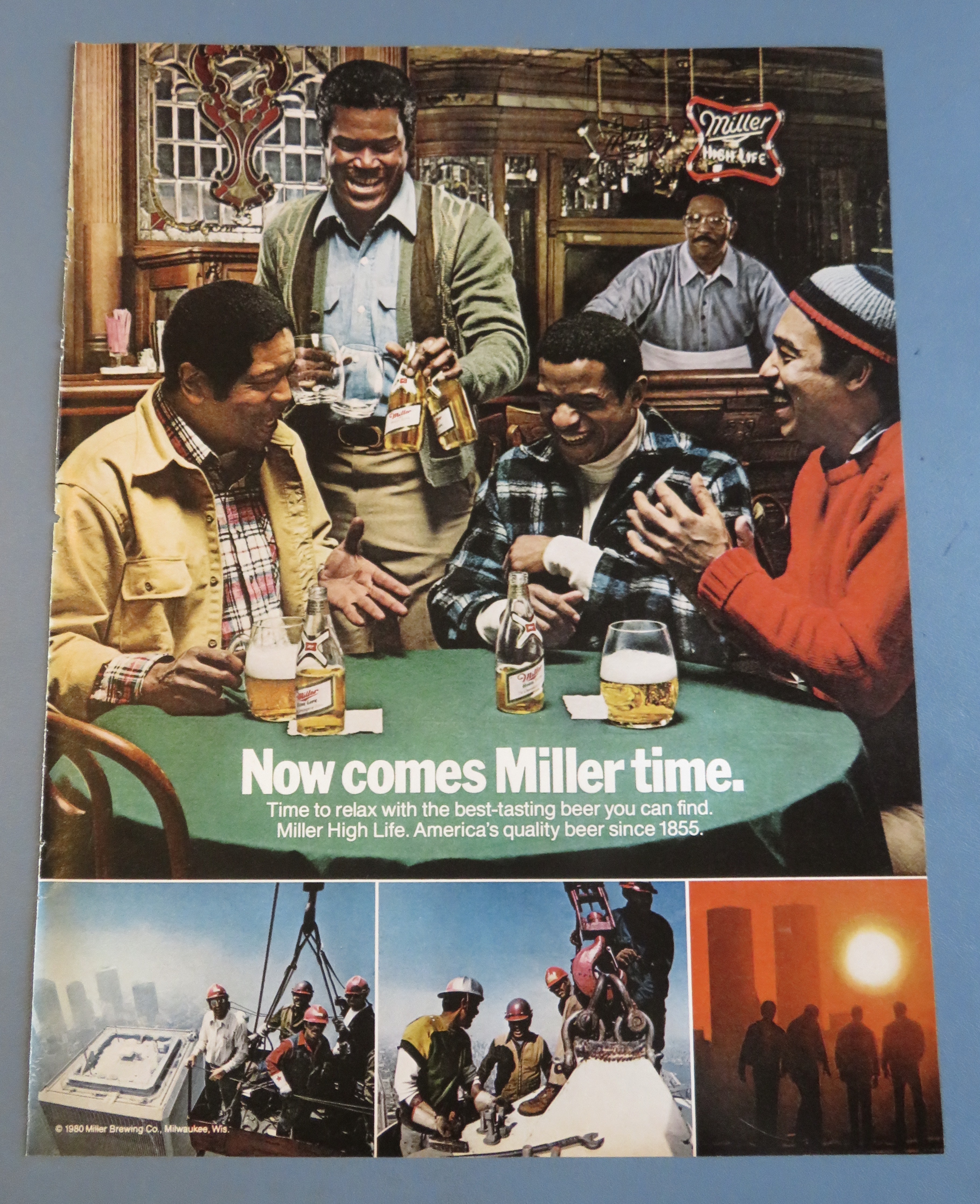 1980 Miller High Life Beer with Group of Men Drinking