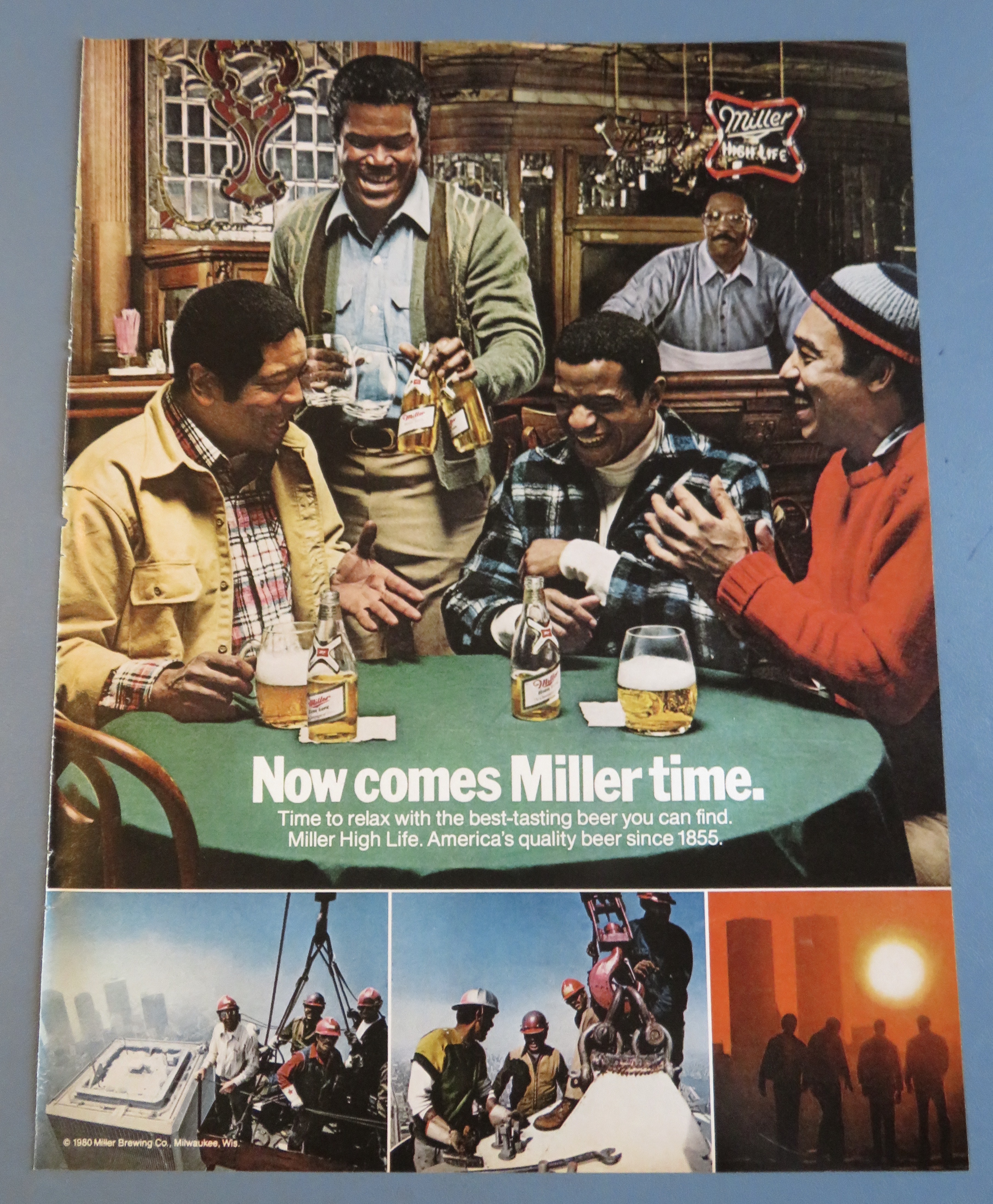 1980 Miller High Life Beer with Group of Men Drinking