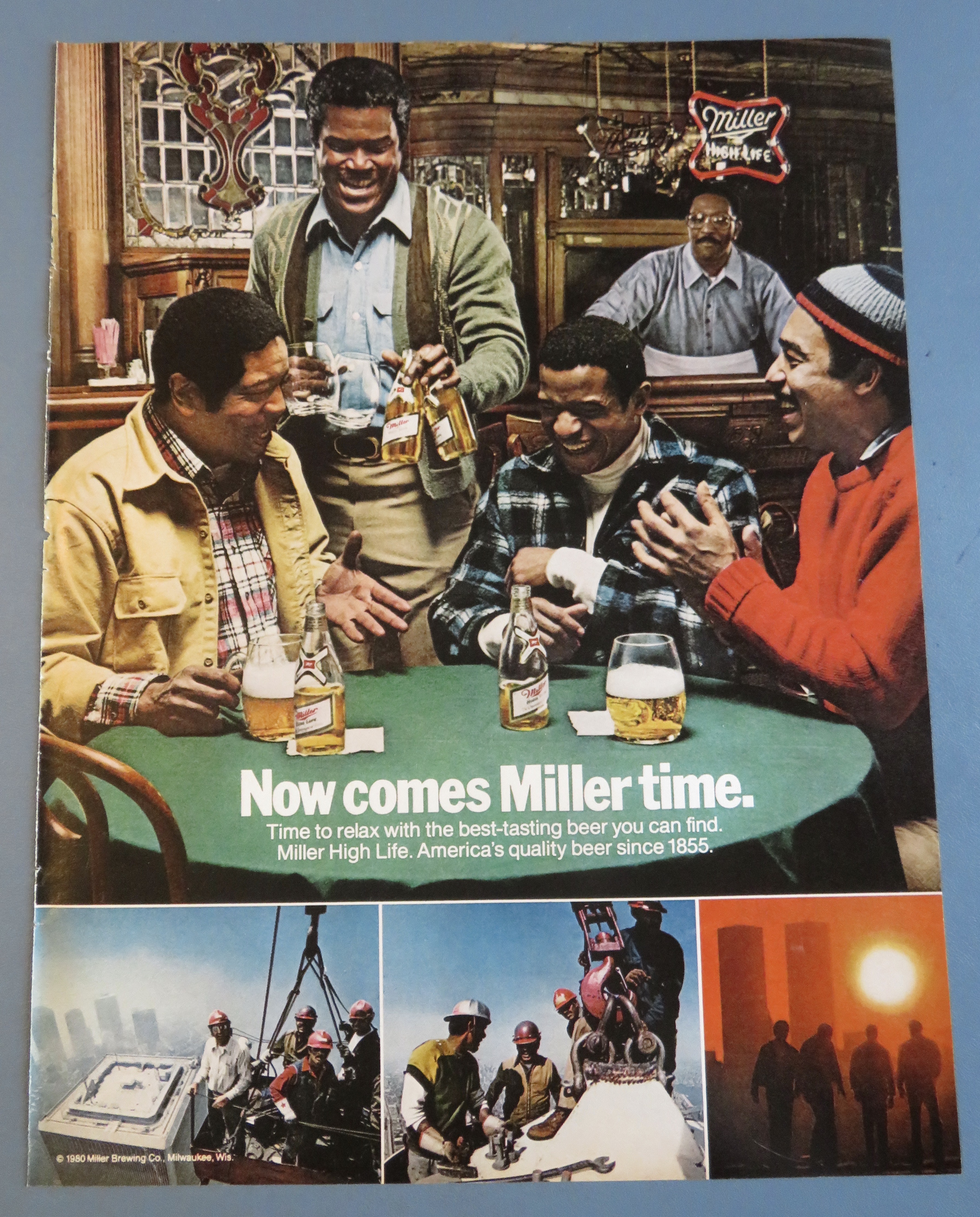 1980 Miller High Life Beer with Group of Men Drinking