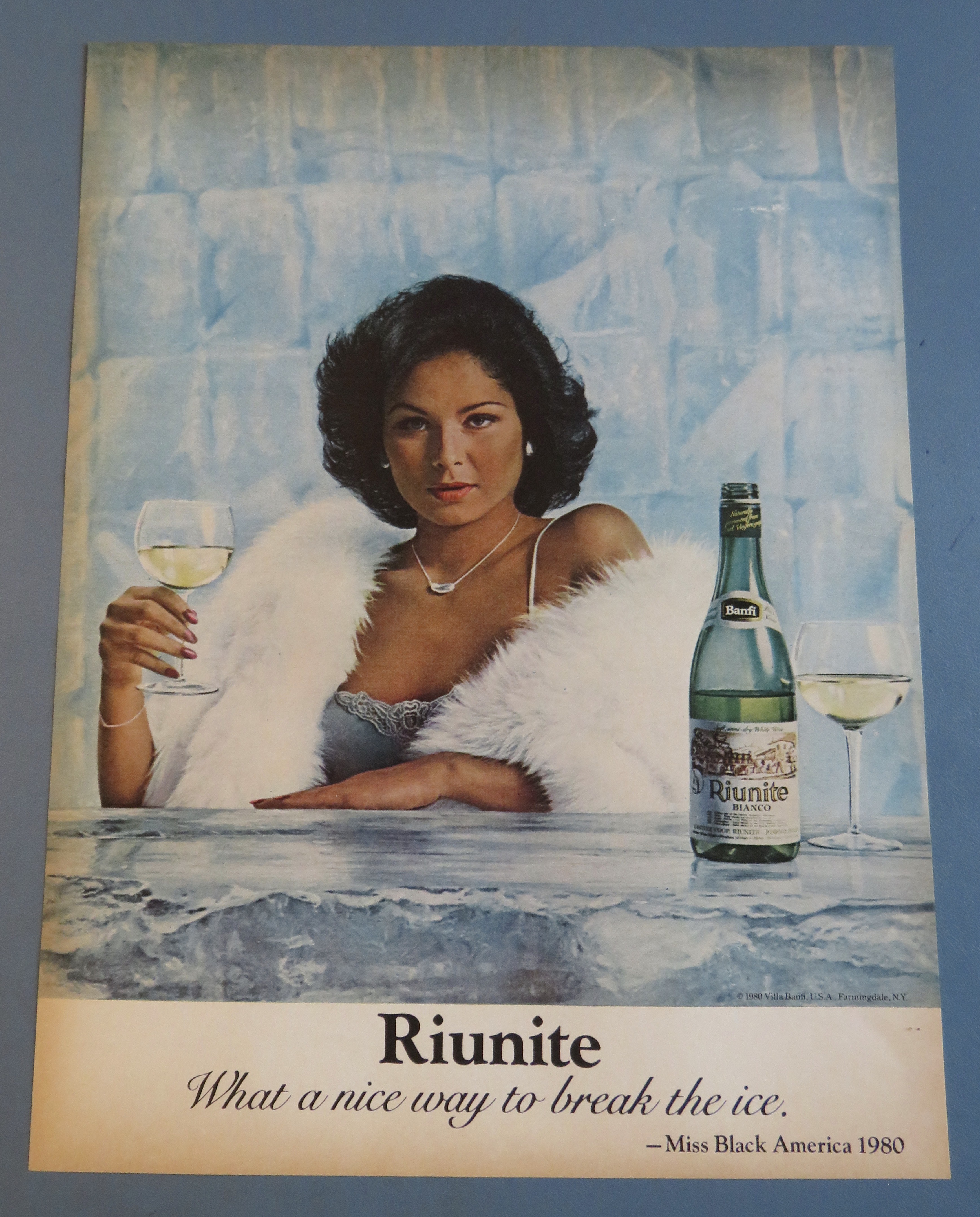 1980 Riunite Bianco with Lovely Woman Holding Glass