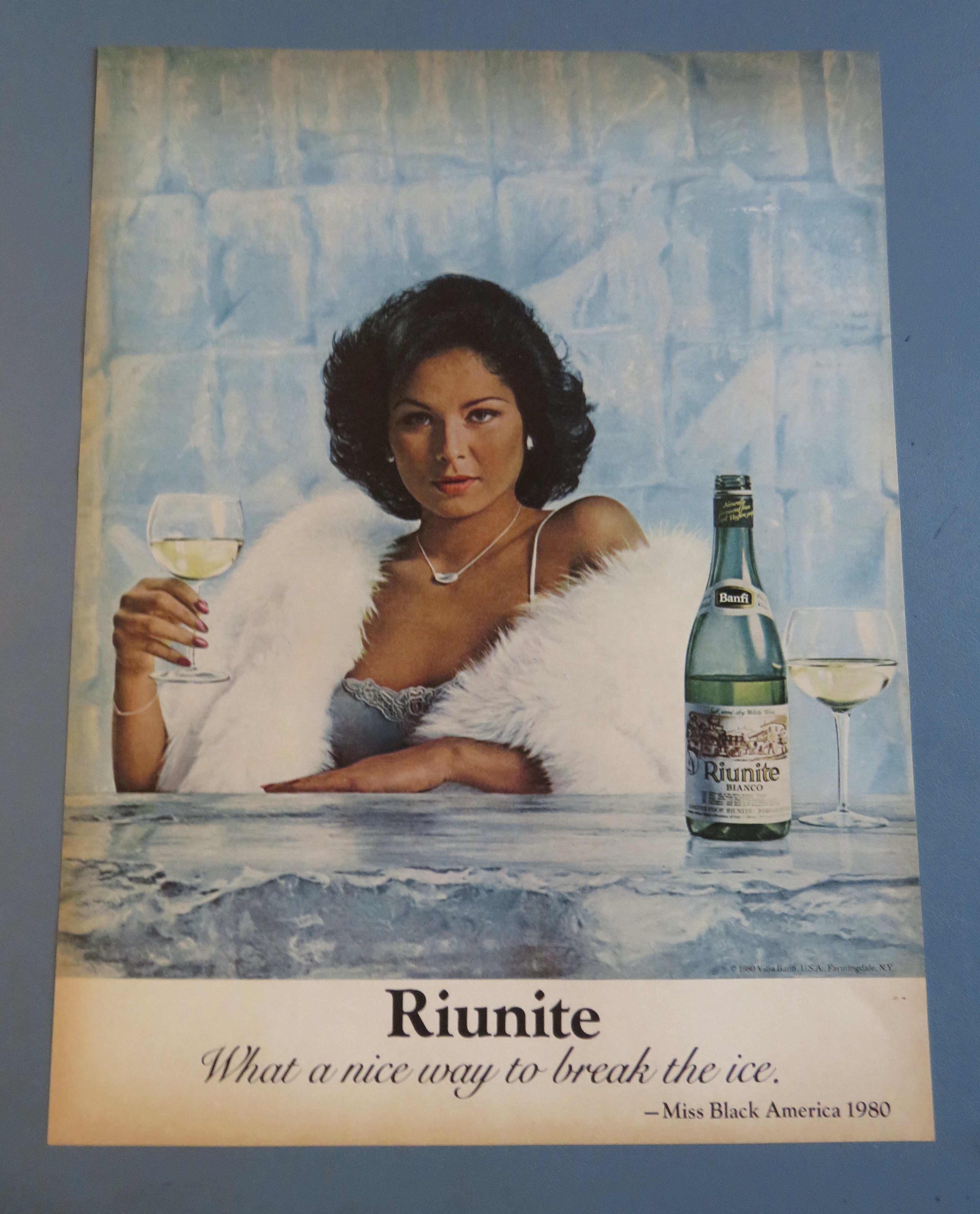 1980 Riunite Bianco with Lovely Woman Holding Glass