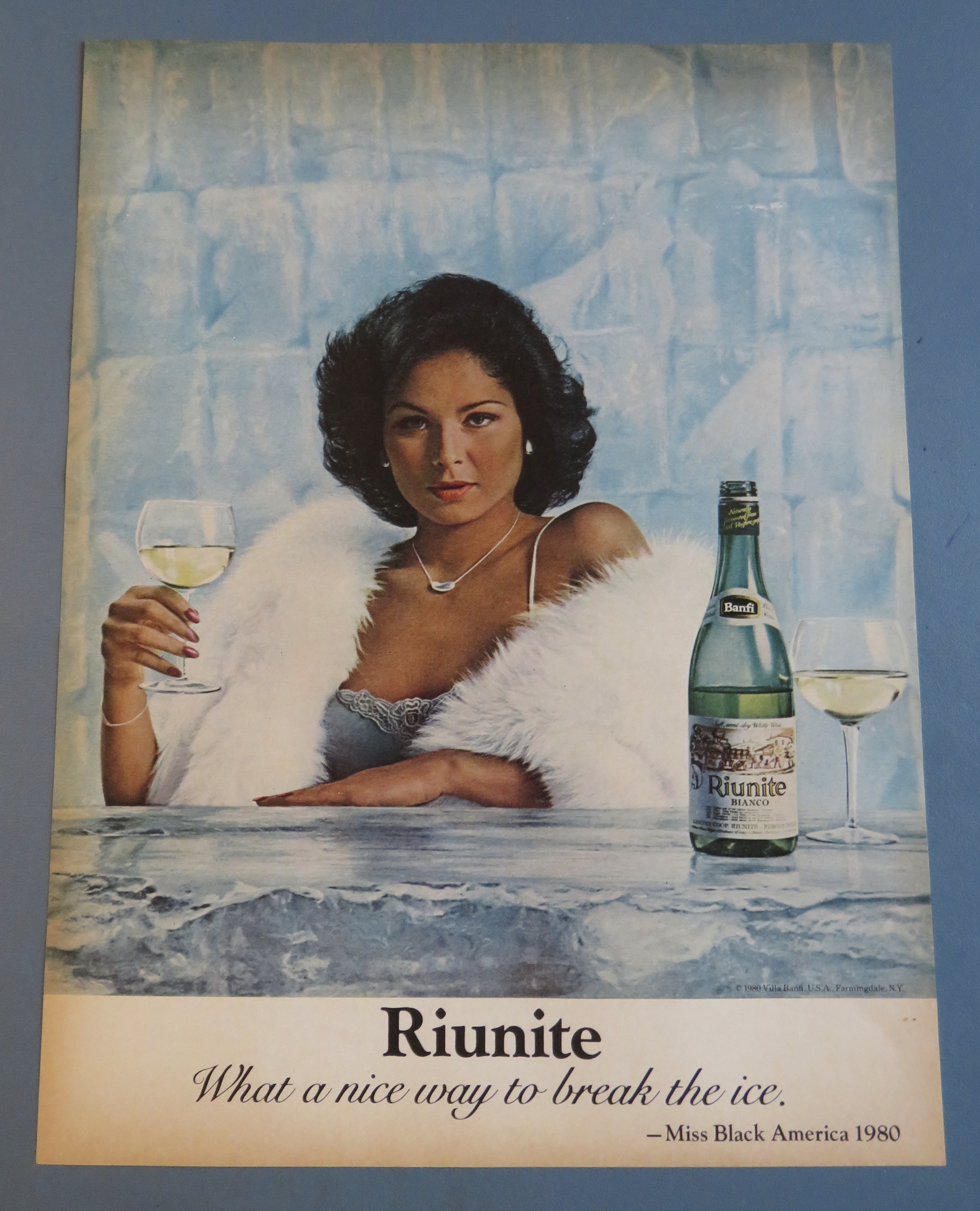 1980 Riunite Bianco with Lovely Woman Holding Glass