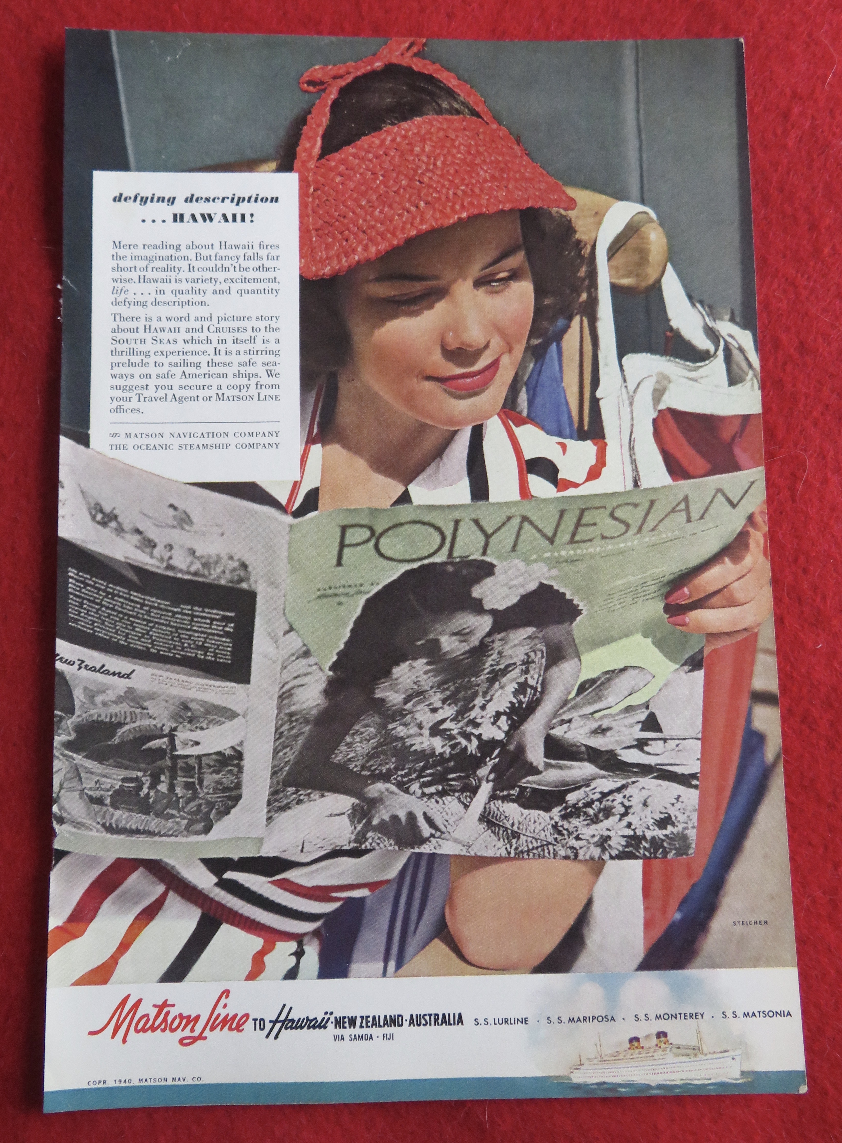 1940 Matson Line To Hawaii with Lovely Woman