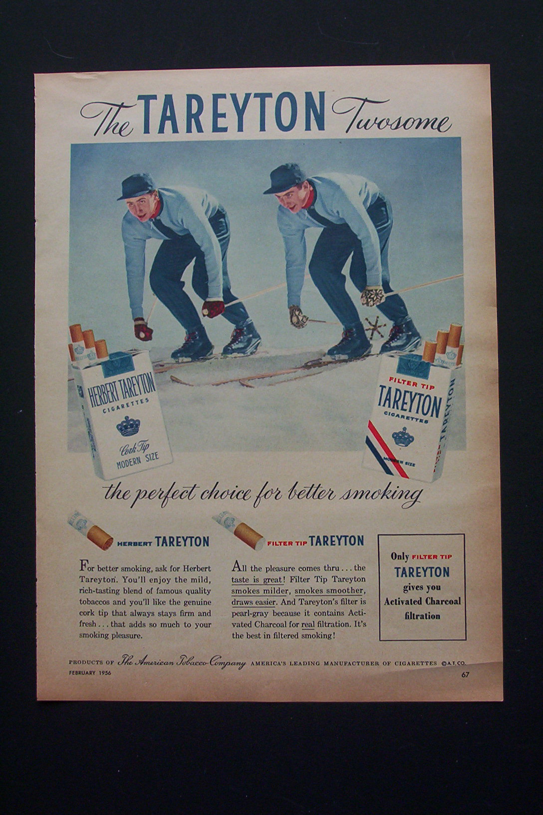 1956 Tareyton Cigarettes with 2 Men Skiing