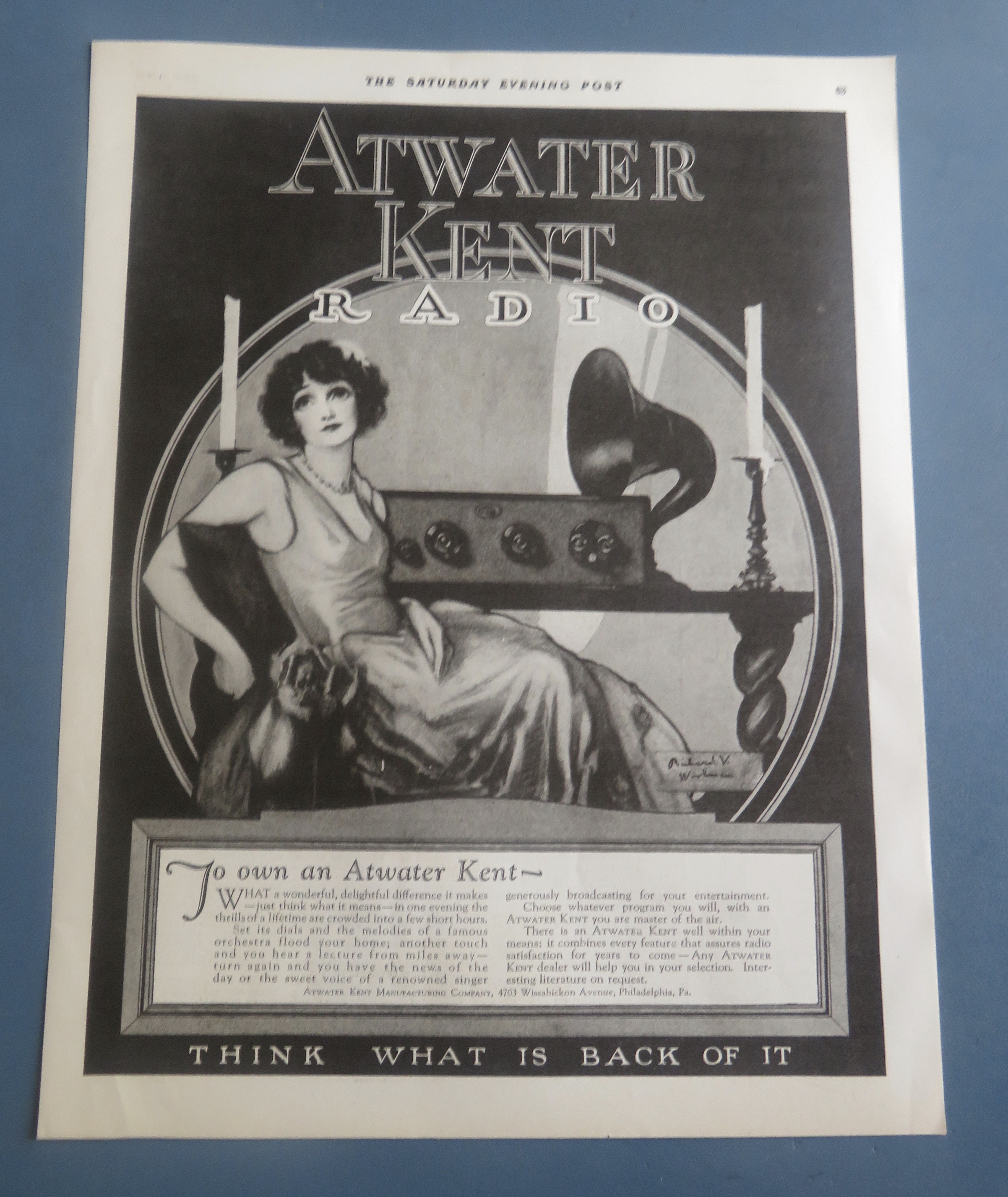 1925 Atwater Kent Radio with Woman Sitting By Radio