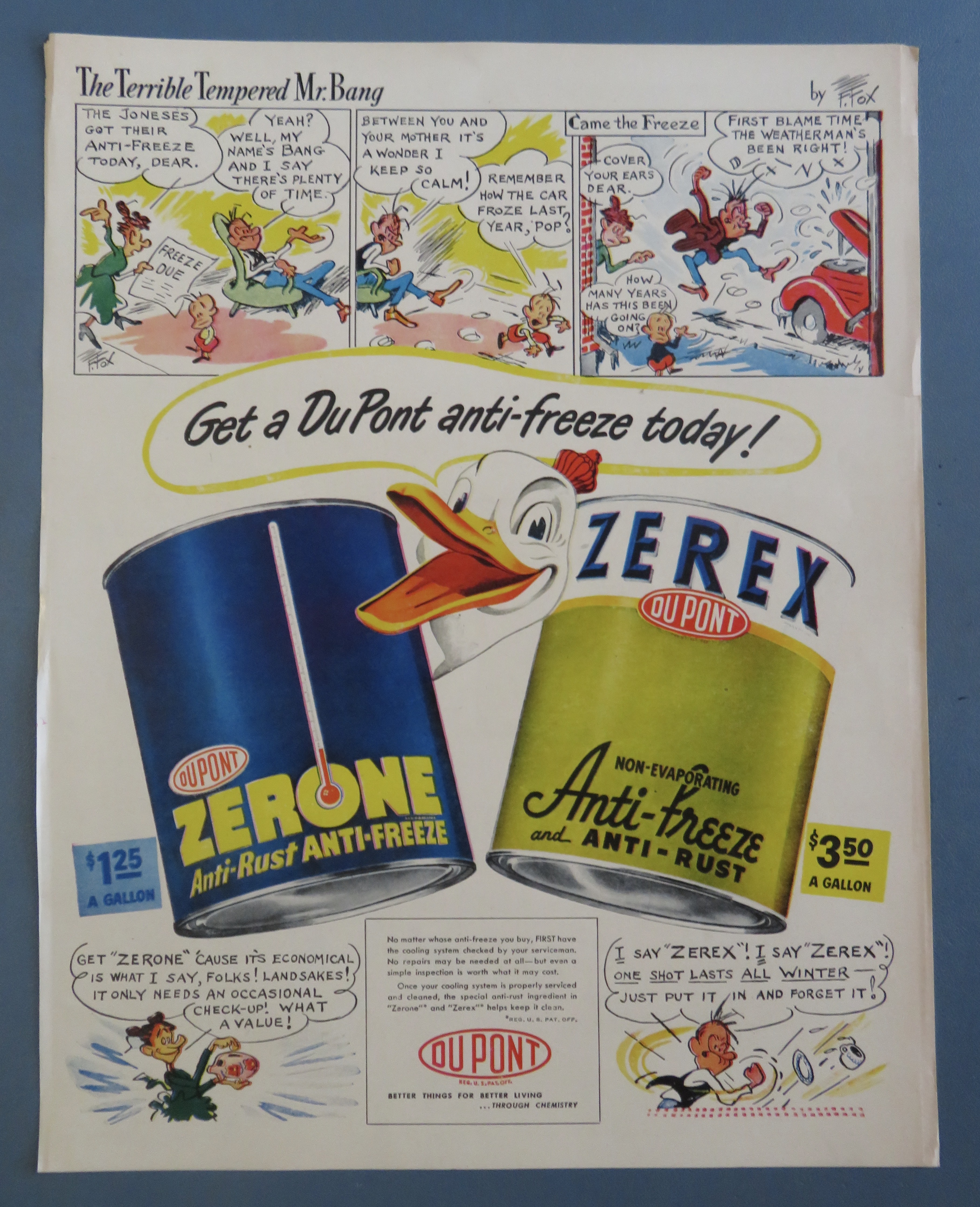 1940's Du Pont Zerex Anti Freeze with Duck Between Cans