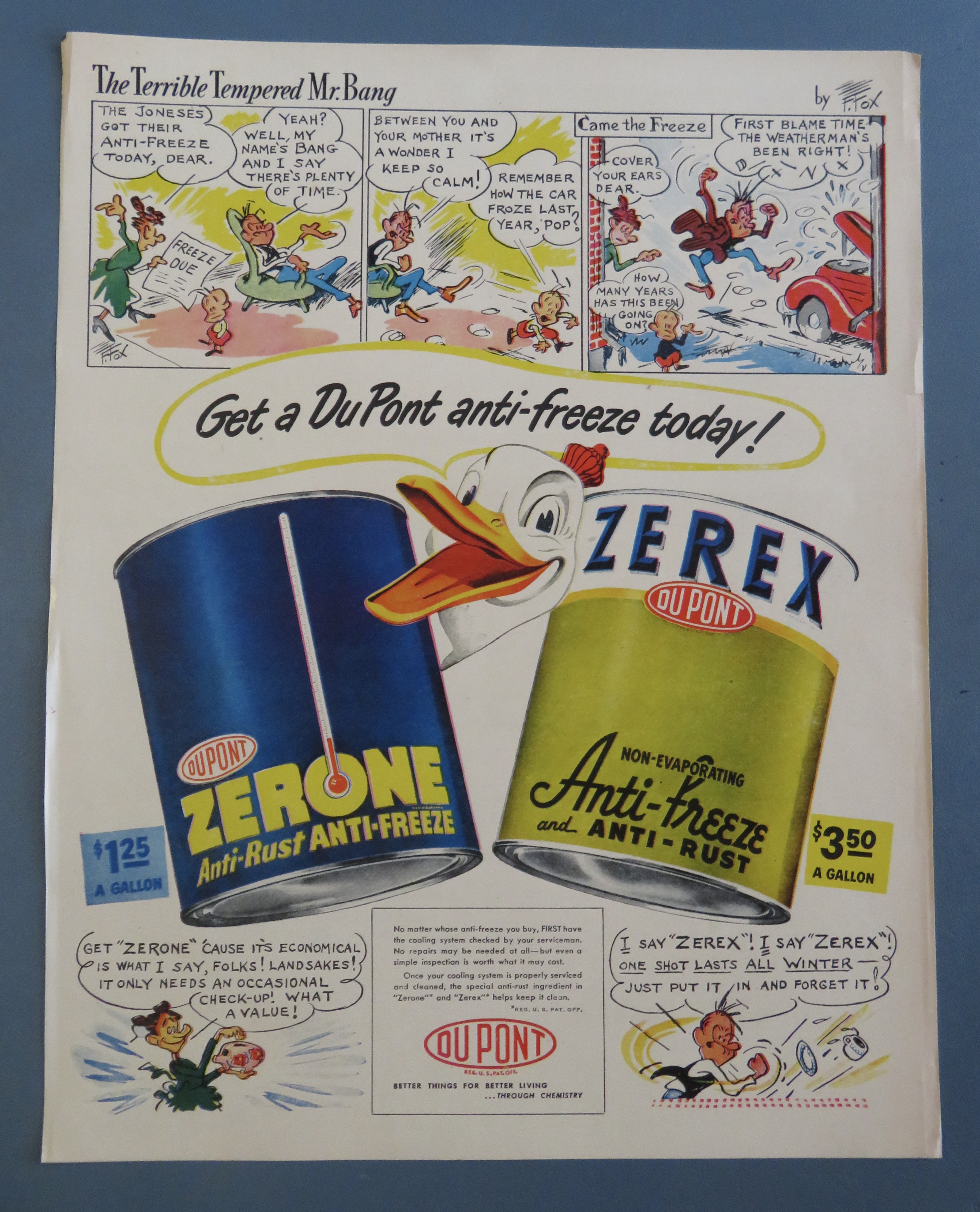 1940's Du Pont Zerex Anti Freeze with Duck Between Cans