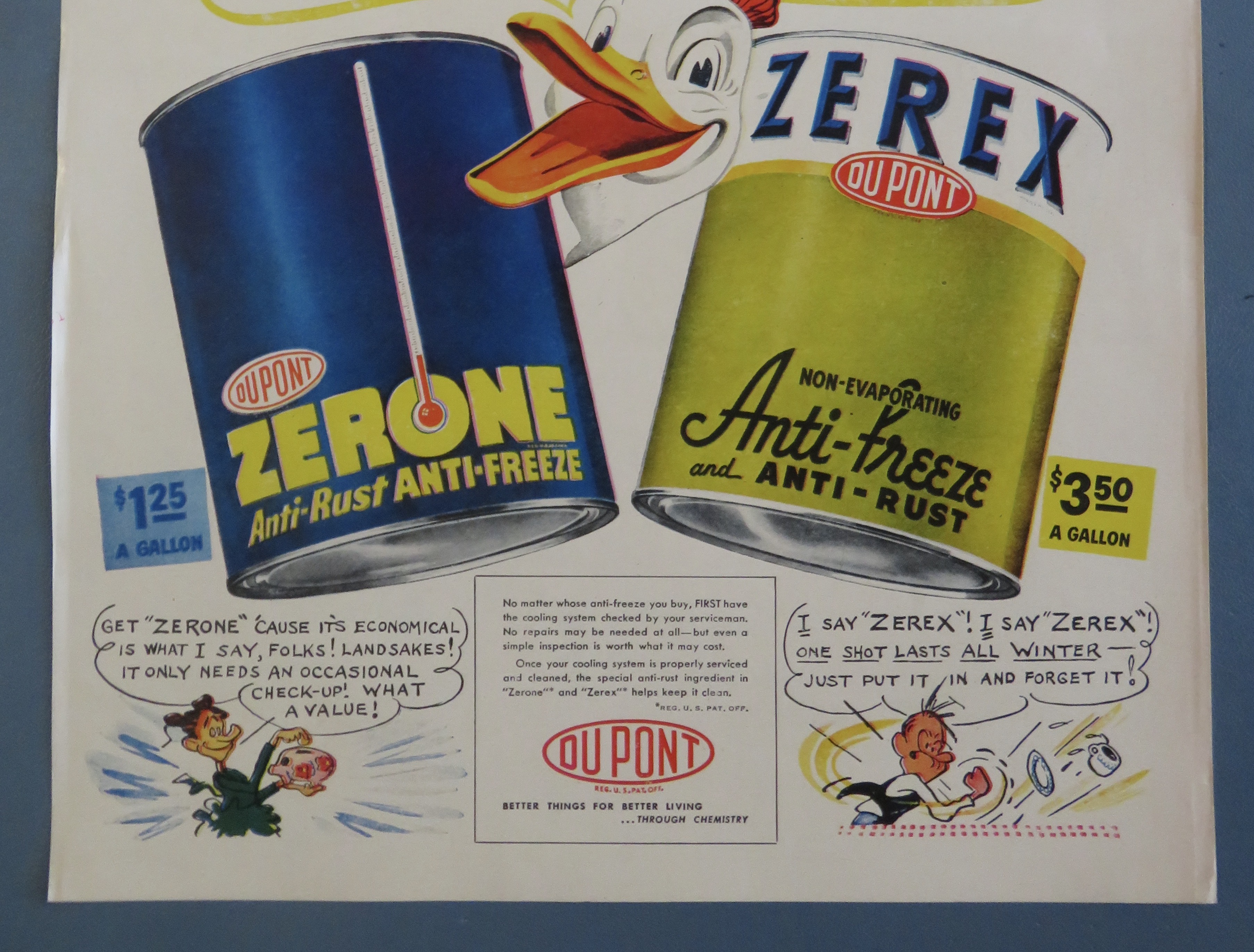 1940's Du Pont Zerex Anti Freeze with Duck Between Cans