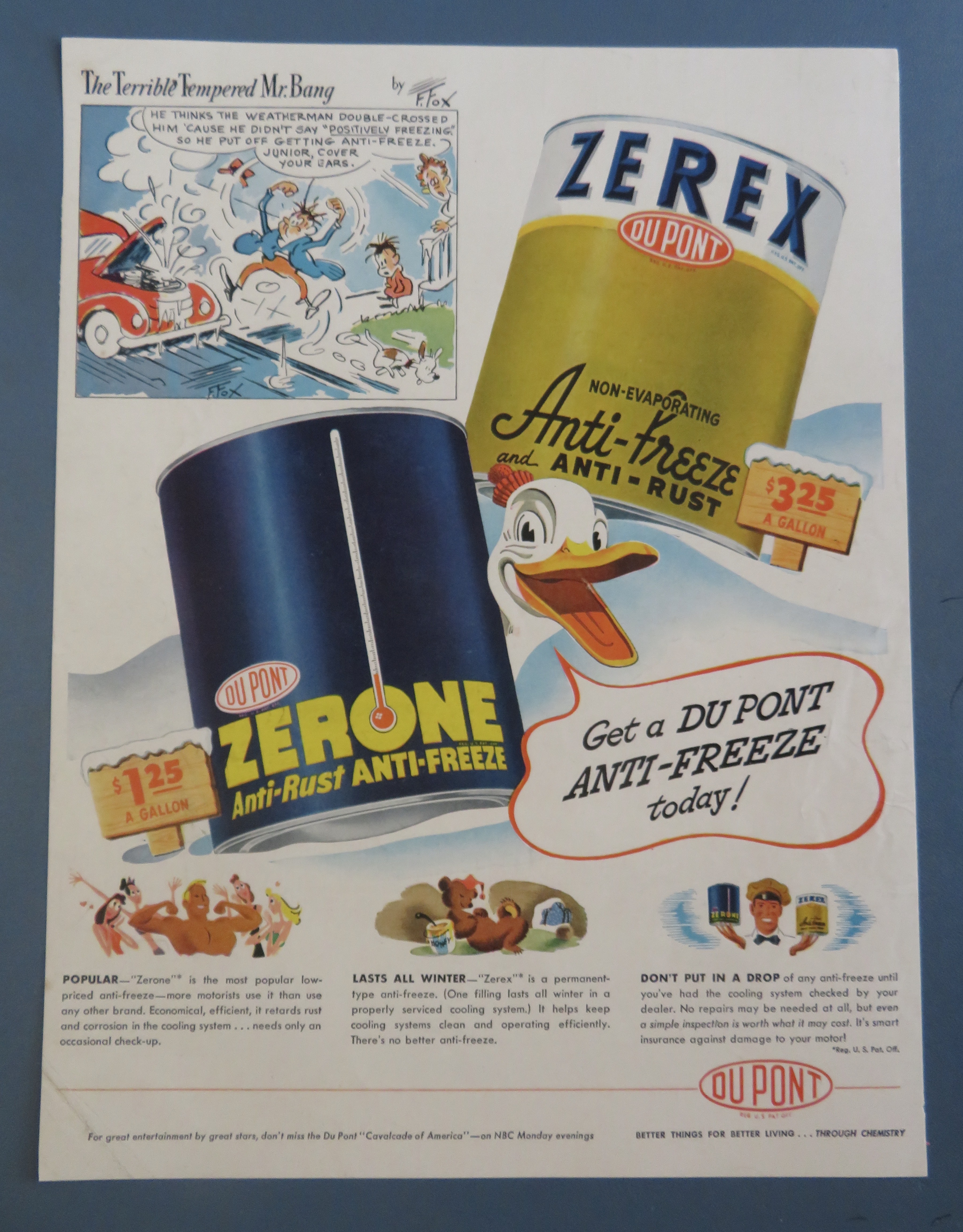1940's Du Pont Zerex Anti Freeze with Duck Between Cans