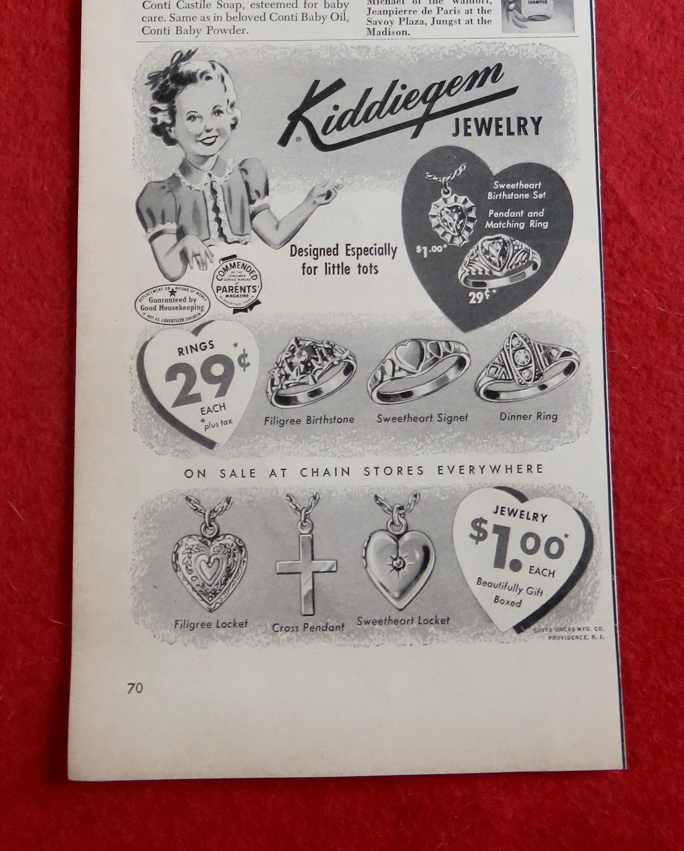 1953 Kiddiegem Jewelry with Rings & Pendants