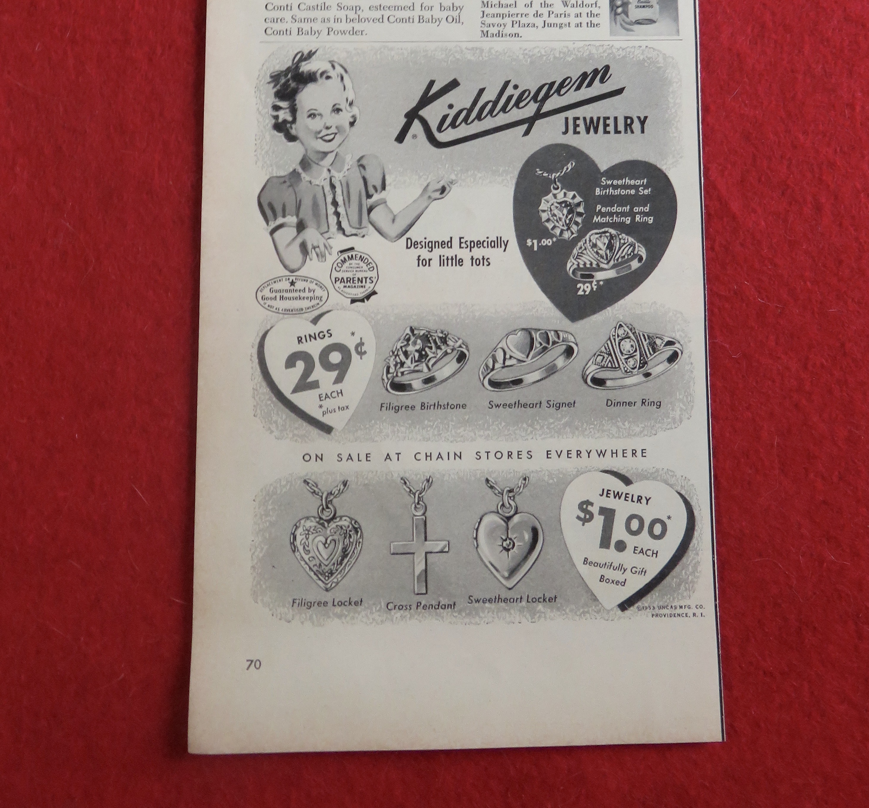 1953 Kiddiegem Jewelry with Rings & Pendants
