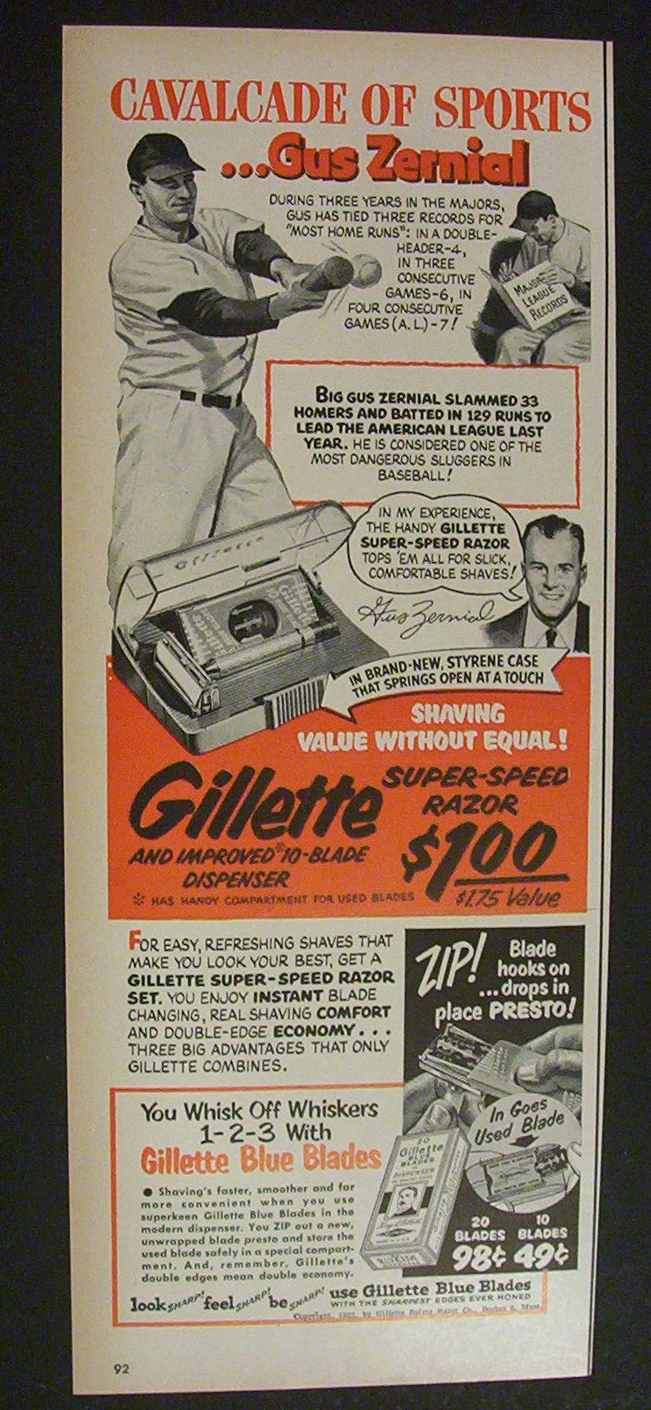 1952  Gillette  Super-Speed Razor w/  Gus  Zernial