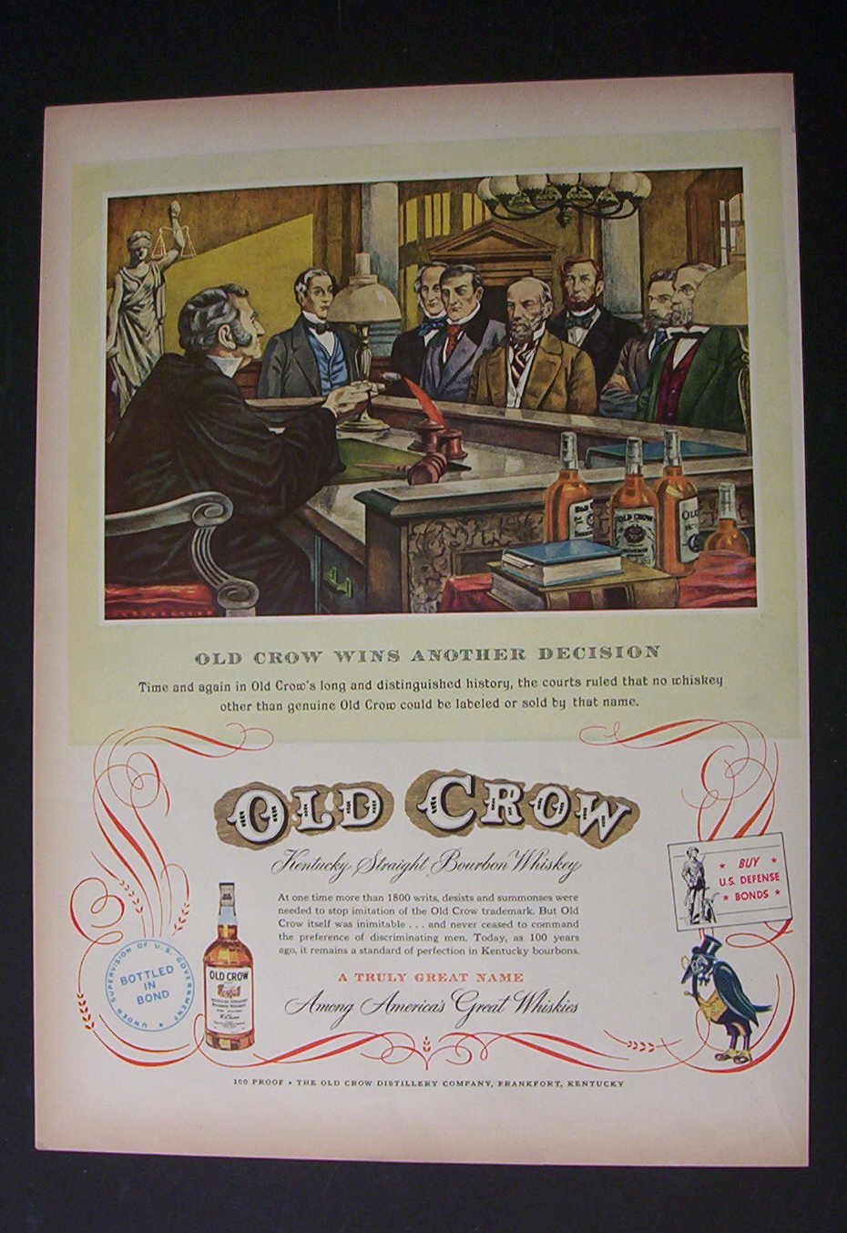 1952 Old Crow Whiskey with Old Crow Wins Decision